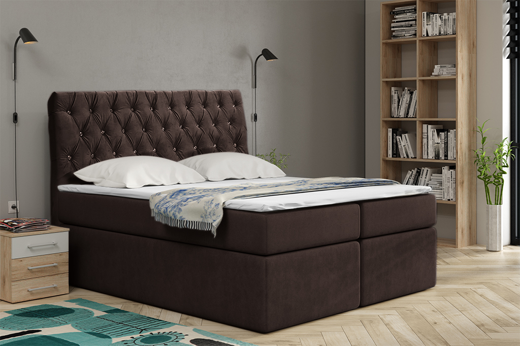Eka Kontinentální čalouněná postel Luxurious - Cassablanca (200x200 cm) Barva látky Trinity: (2308) Tmavá hnědá