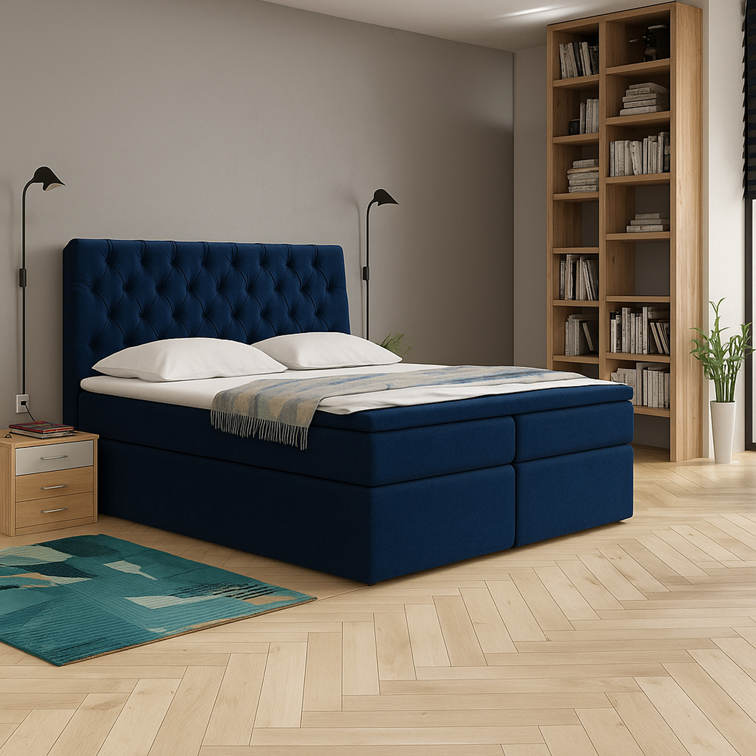 Eka Kontinentální čalouněná postel Luxurious - Cassablanca (200x200 cm) Barva látky Trinity: (2331) Tmavá modrá