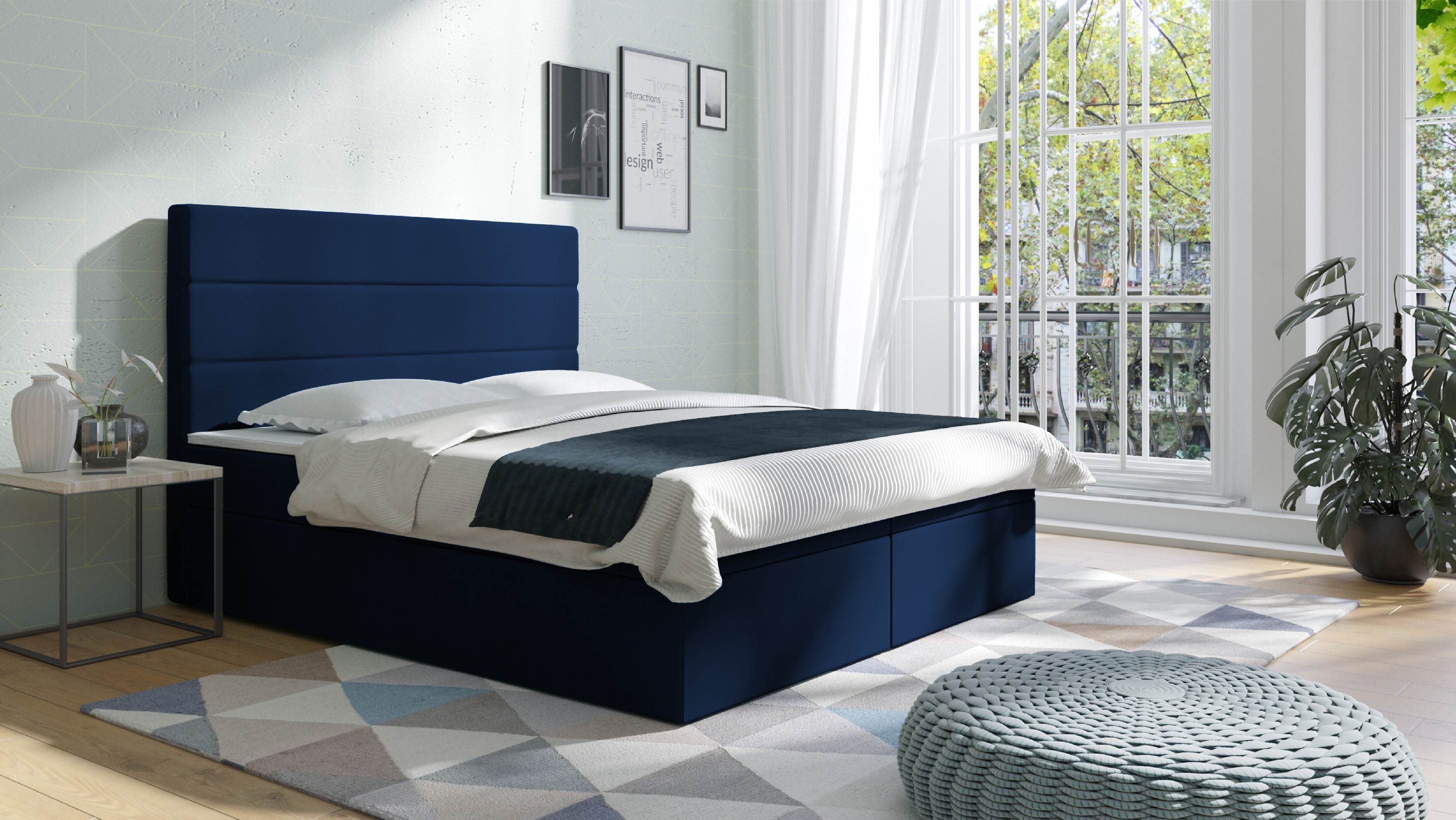 Eka Kontinentální čalouněná postel Malibu - Riviera (90x200 cm) Barva látky Riviera: Královská modrá (81)