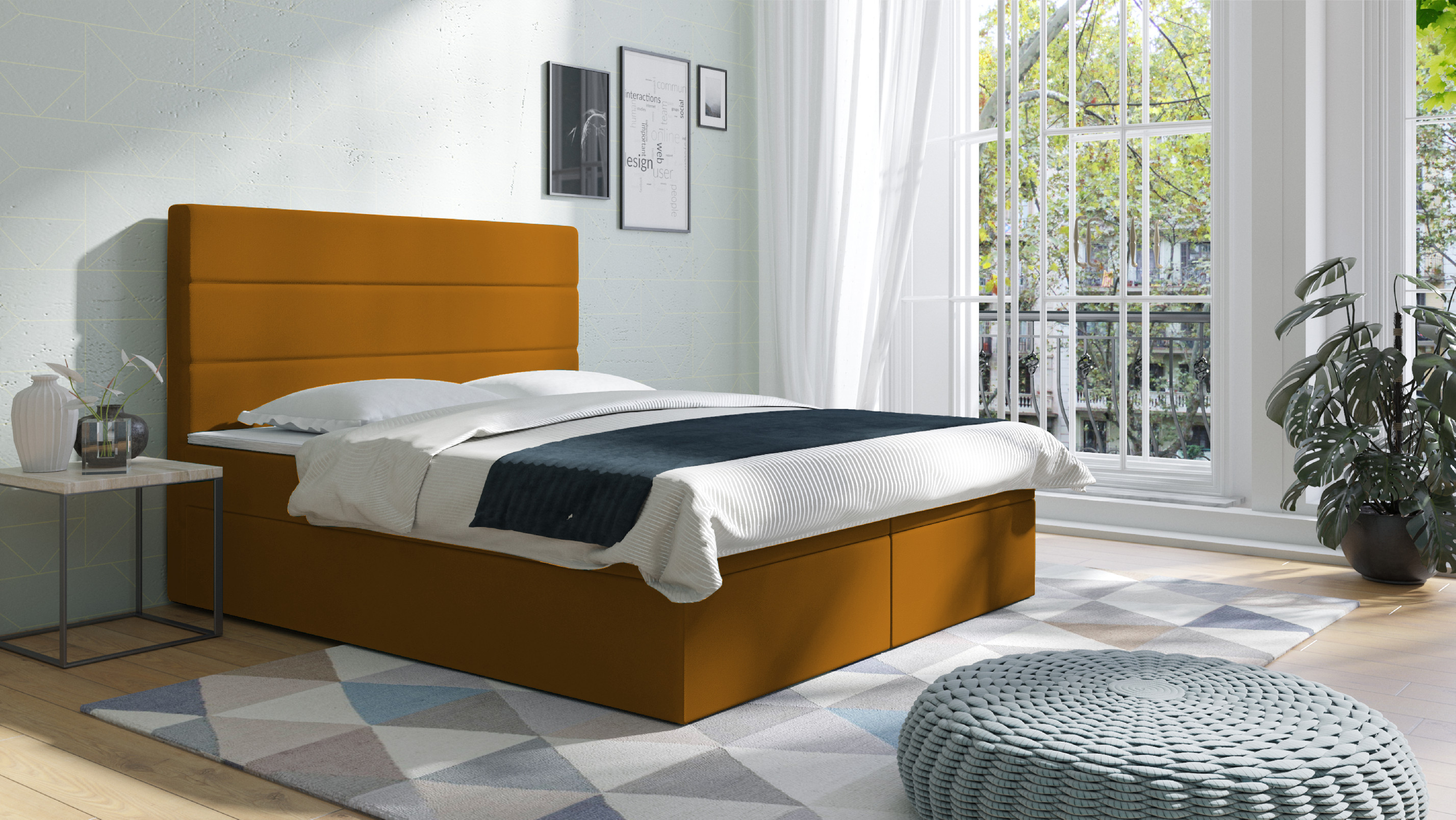 Levně Eka Kontinentální čalouněná postel Malibu - Riviera (120x200 cm) Barva látky Riviera: Hořčicová (41)