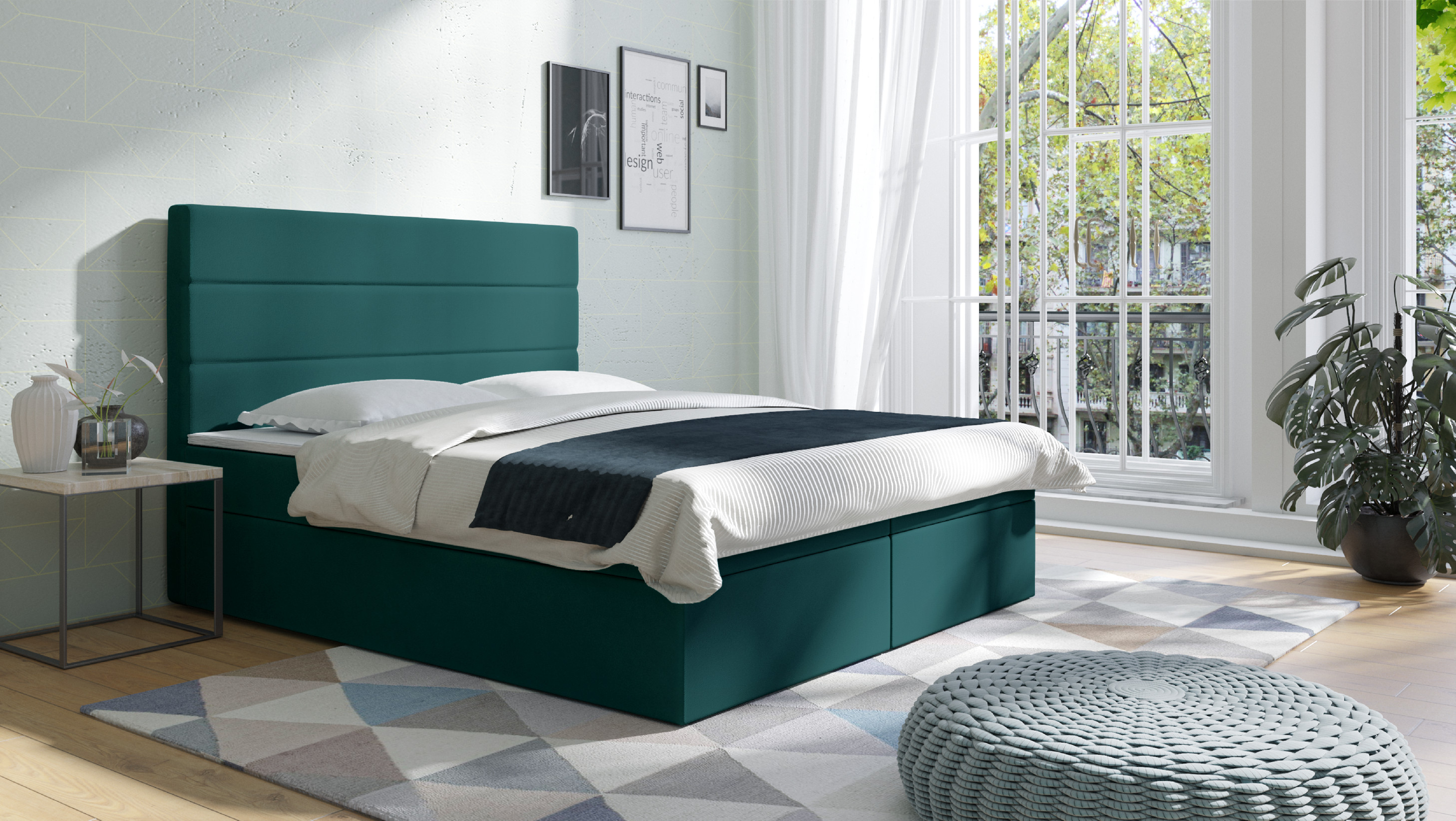 Eka Kontinentální čalouněná postel Malibu - Rivera zelená (180x200 cm)