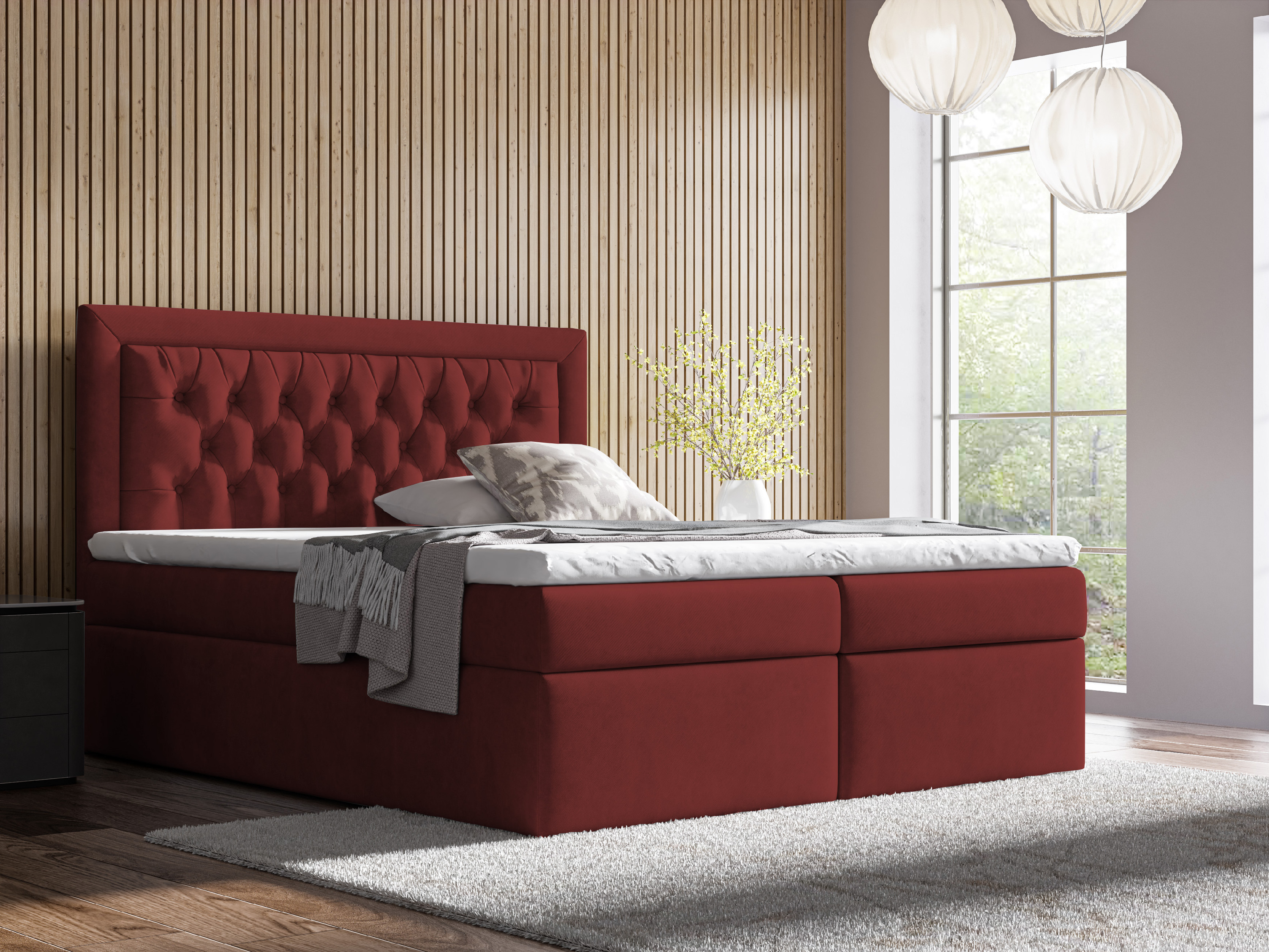 Eka Kontinentální čalouněná postel Mona - Kronos (200x200 cm) Barva látky: Červená (20)