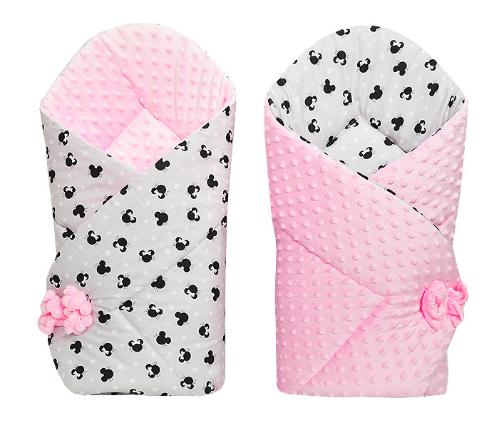 Ar-s Oboustranna rychlozavinovačka bavlna / minky - růžové myšky - 80 x 80 cm