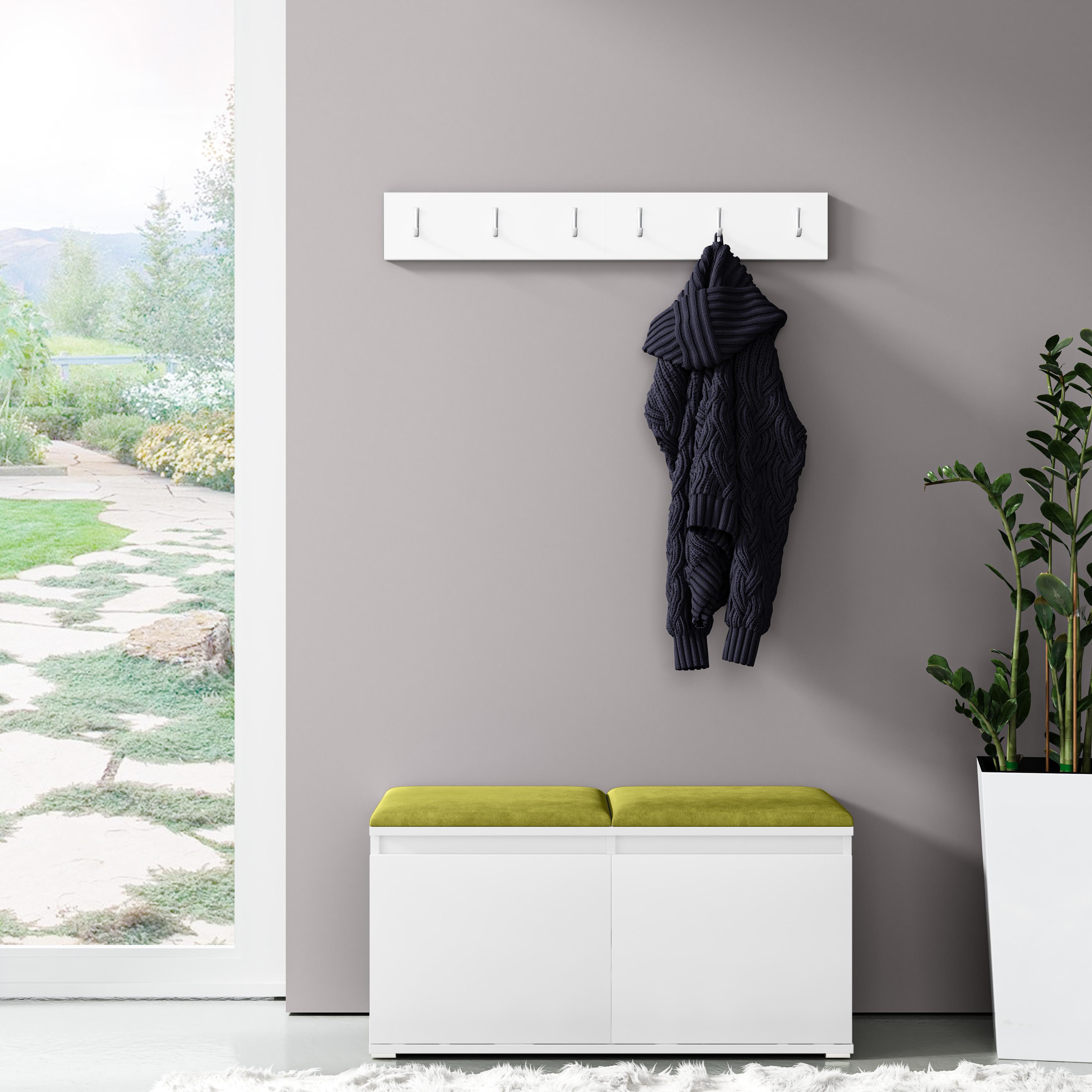 Eka Předsíňová stěna s čalouněnými panely Trinity 5 - Bílá / Olivová 2312