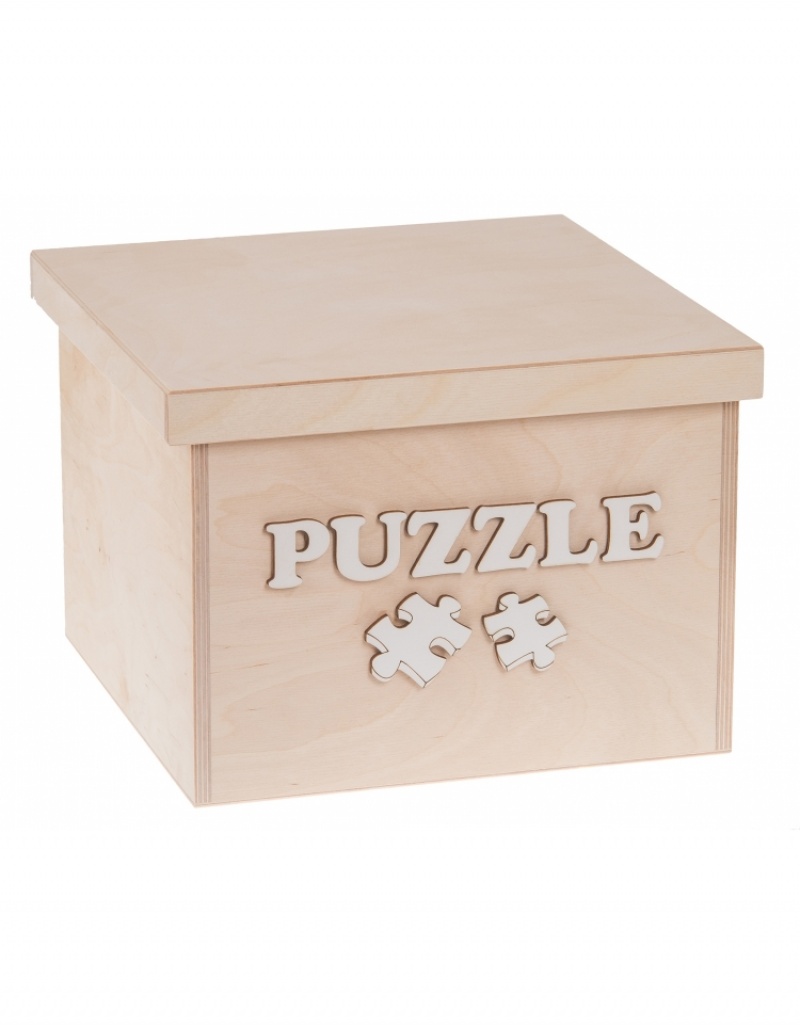 FK Dřevěný box na hračky - Puzzle 25x25x20 cm, Přírodní