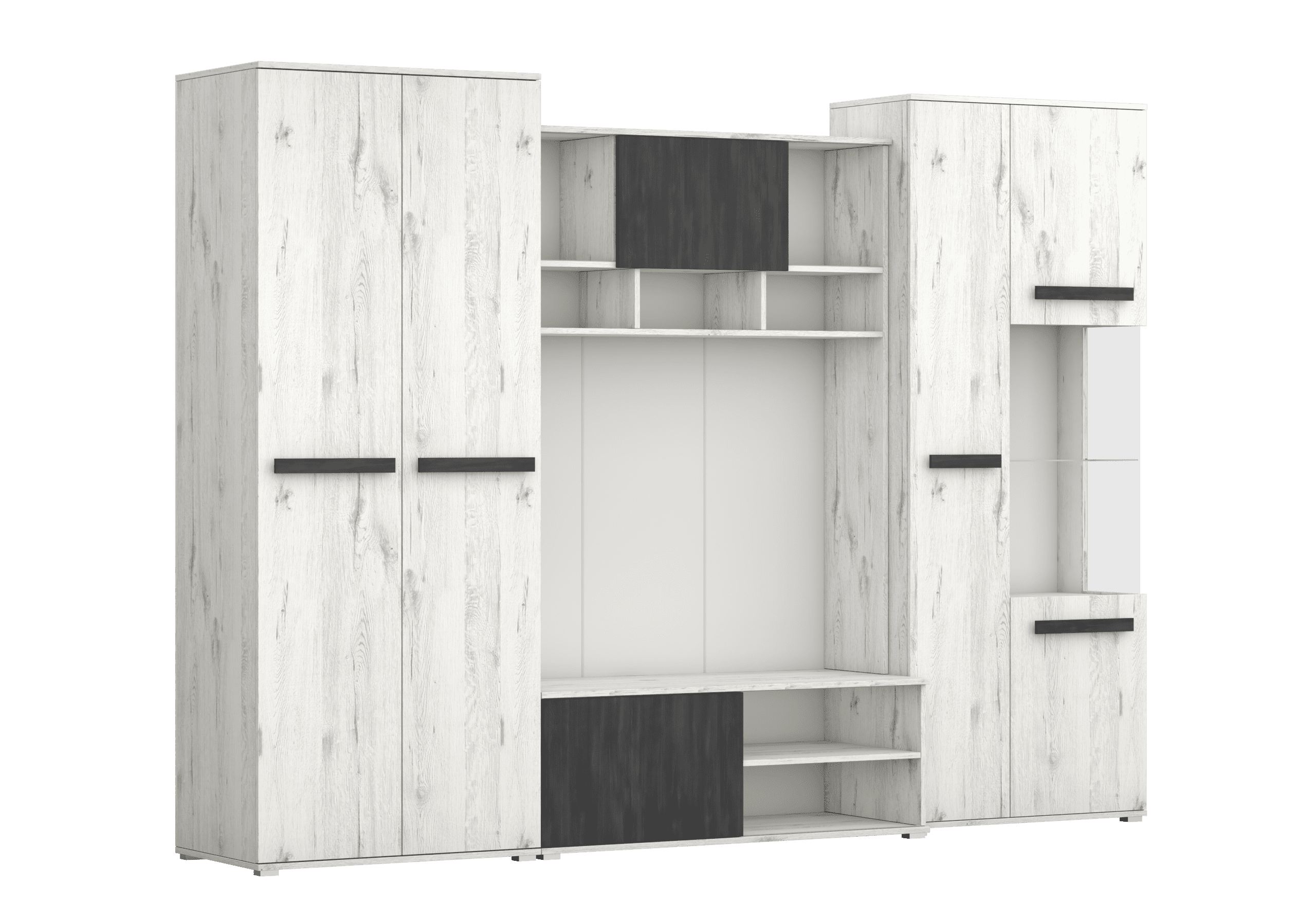 IDZ Obývací stěna VIVA, 280 cm Dub bílý / Černá borovice