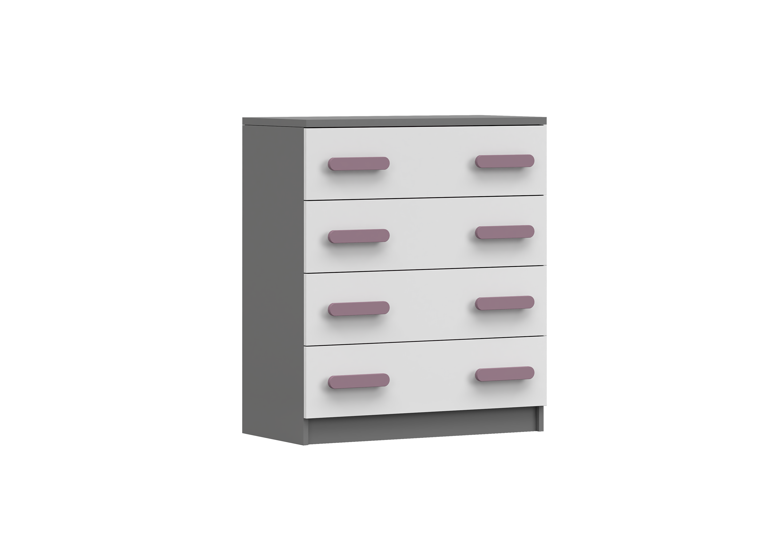 IDZ Komoda SMYK II 4S 02, 80 cm Bílá + Grafit / Barevné úchytky Barva: Fialová