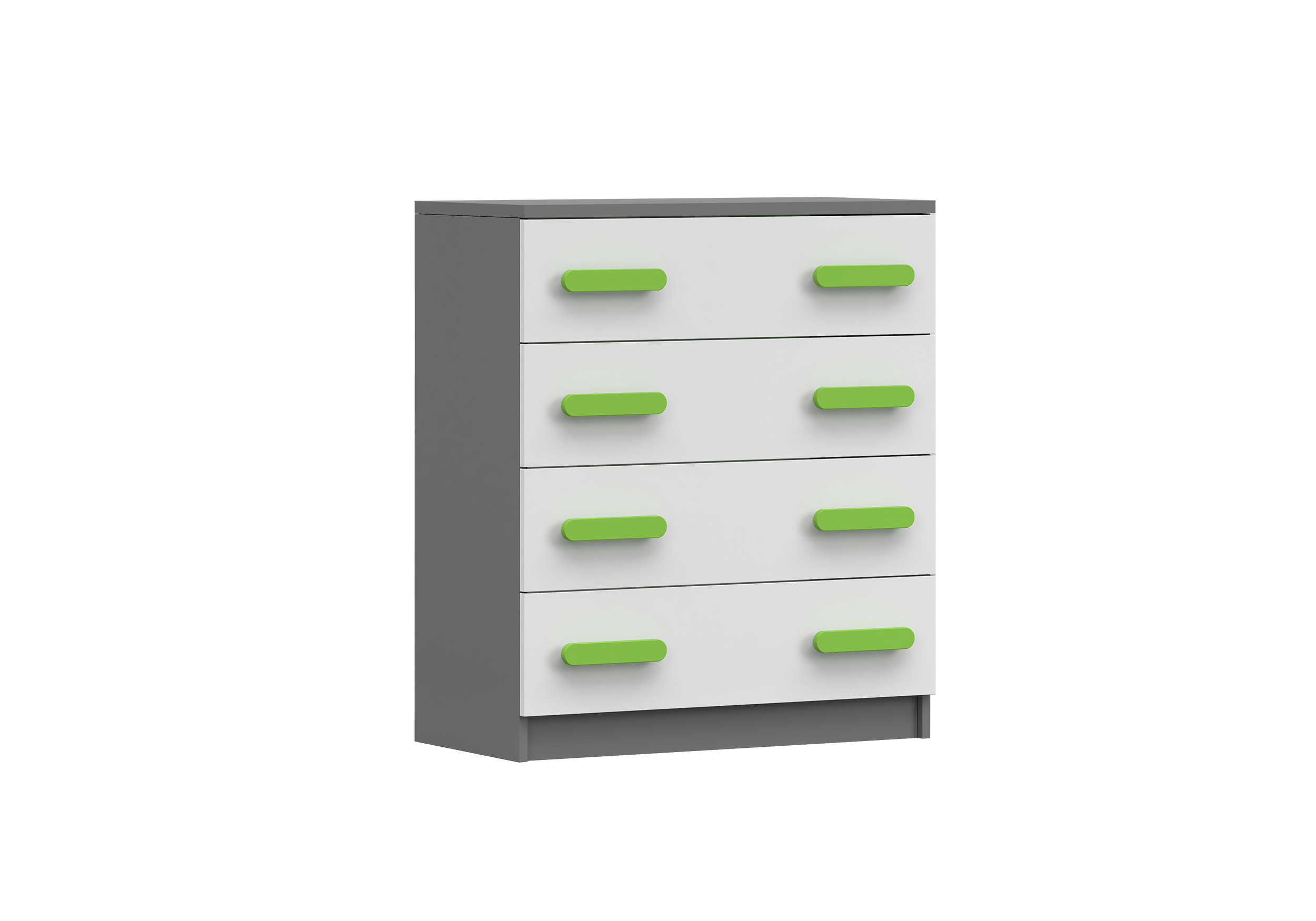IDZ Komoda SMYK II 4S 02, 80 cm Bílá + Grafit / Barevné úchytky Barva: Zelená