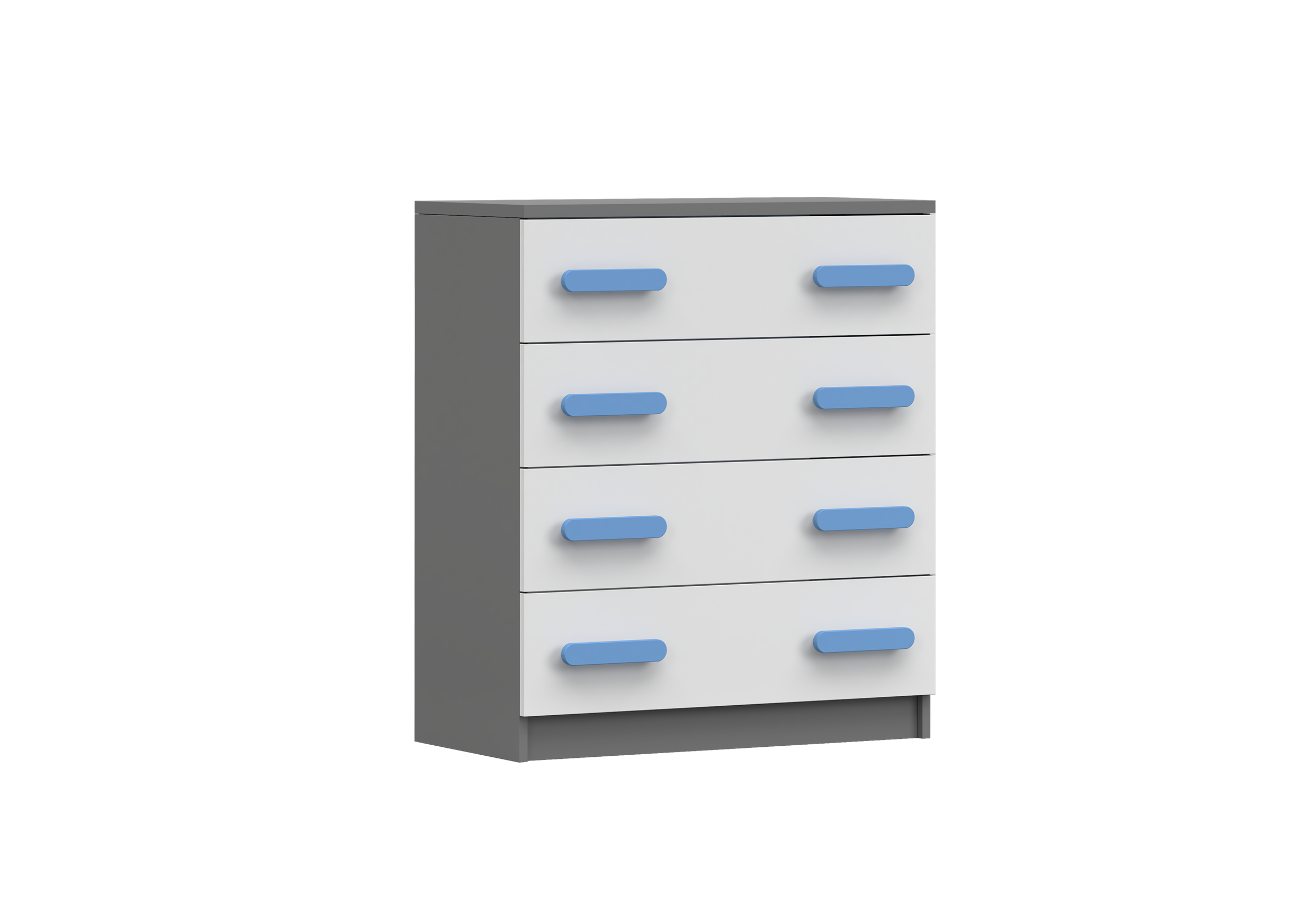 IDZ Komoda SMYK II 4S 02, 80 cm Bílá + Grafit / Barevné úchytky Barva: Modrá
