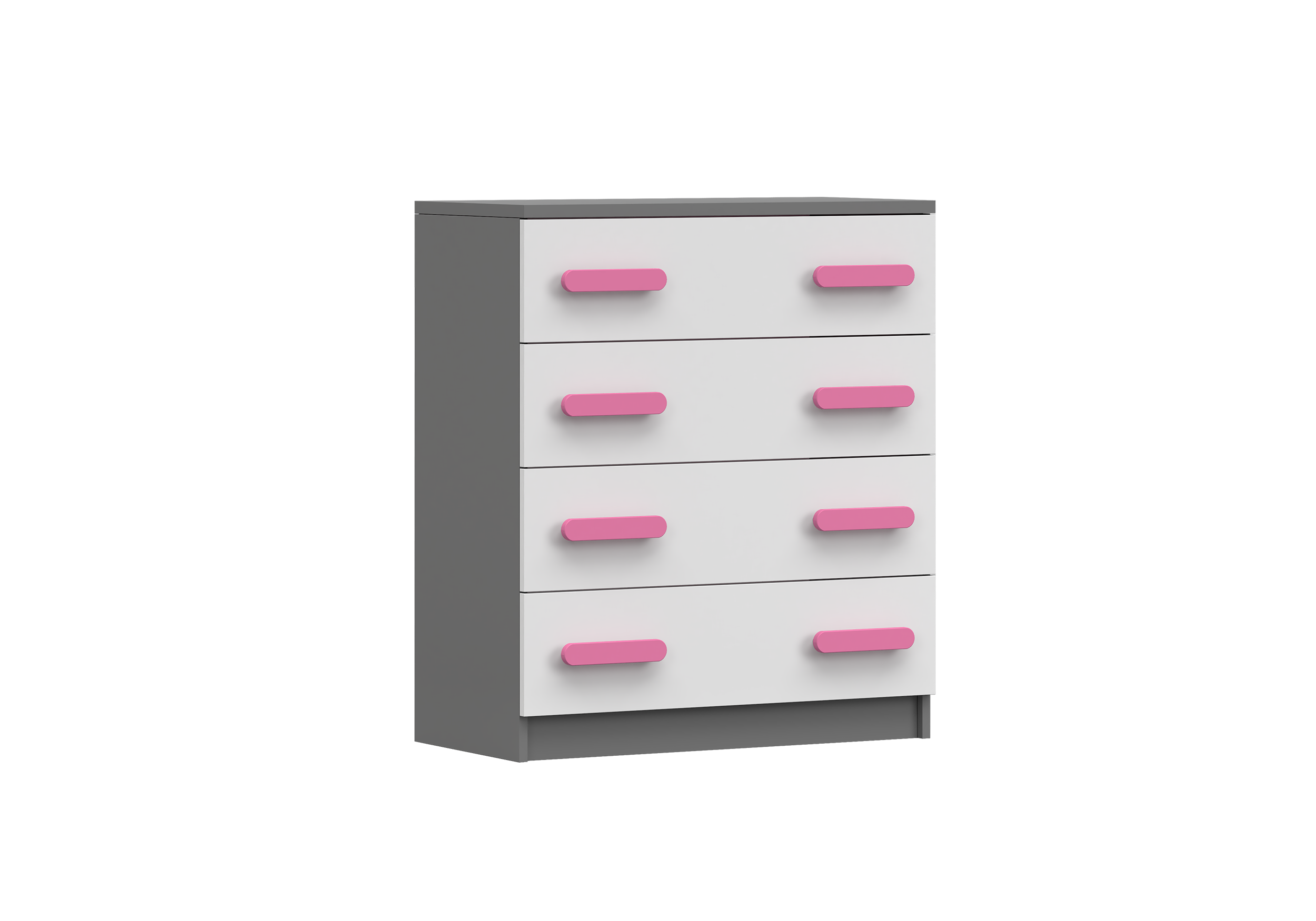 IDZ Komoda SMYK II 4S 02, 80 cm Bílá + Grafit / Barevné úchytky Barva: Růžová
