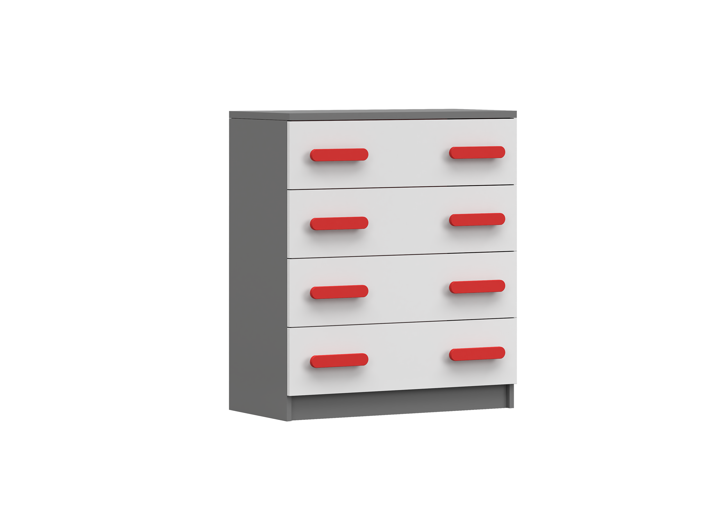 IDZ Komoda SMYK II 4S 02, 80 cm Bílá + Grafit / Barevné úchytky Barva: Červená