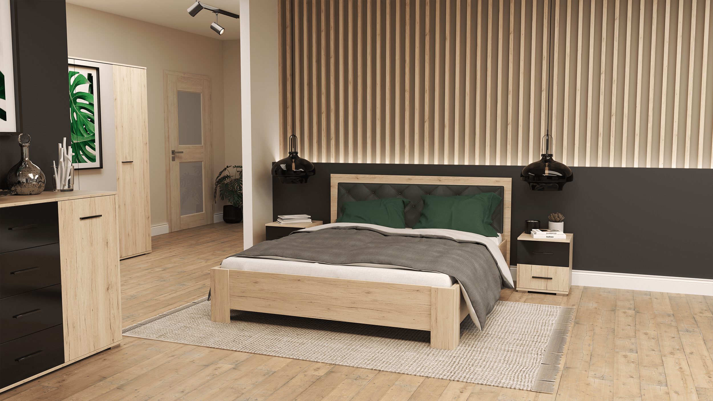 IDZ Noční stolek BARI, 40 cm Dub San Remo/Černá