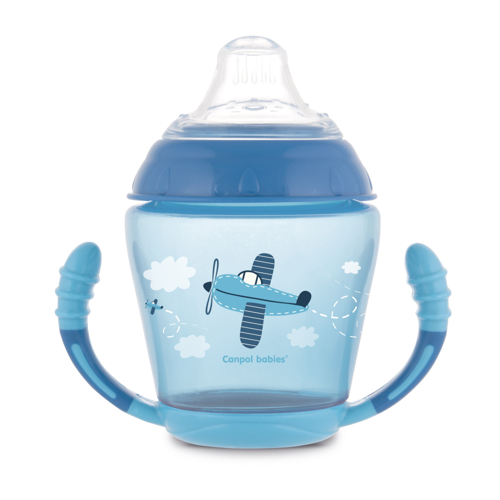 Levně Canpol babies Nevylévací hrneček se silikonovým pítkem 230ml TOYS modrý