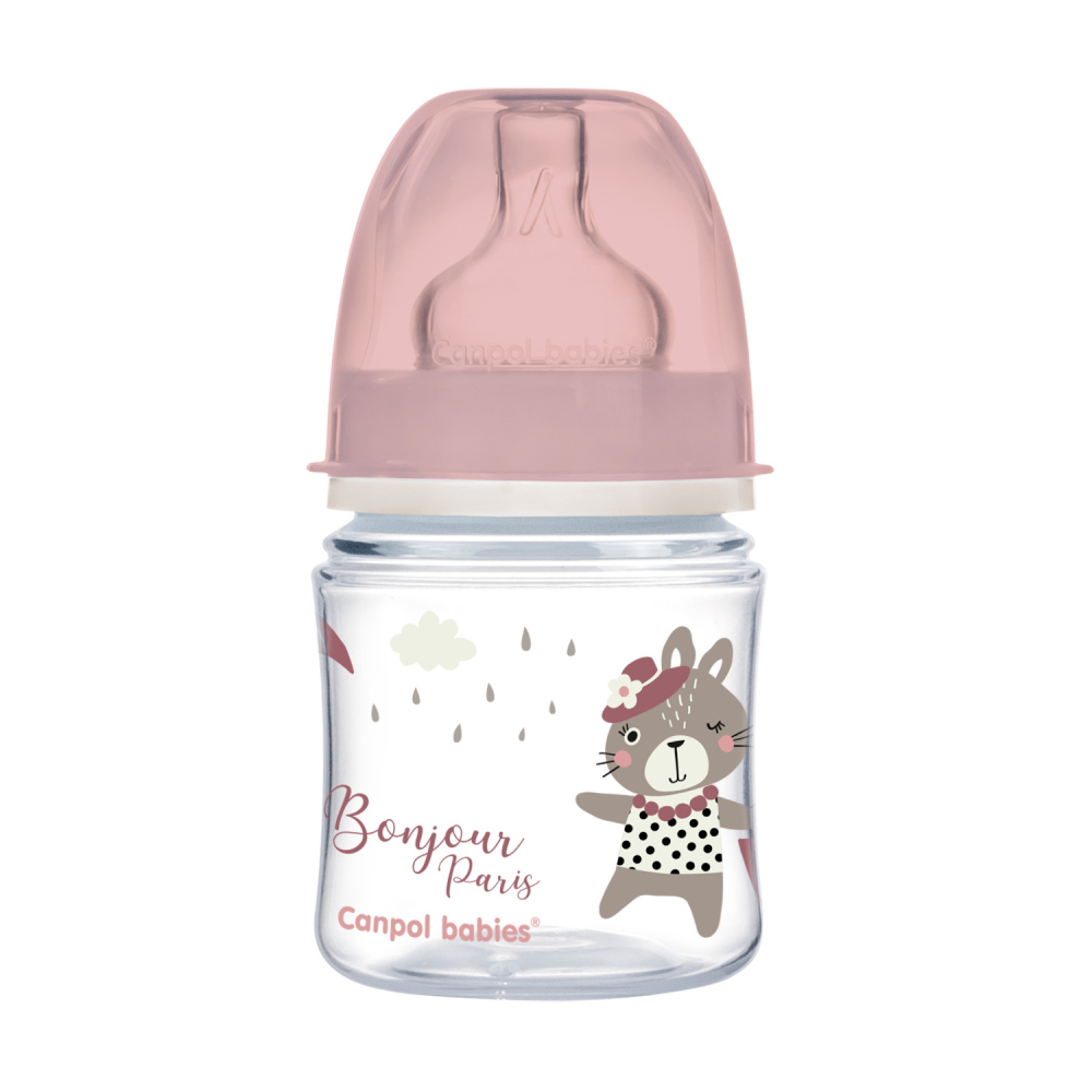 Levně Canpol babies Lahev se širokým hrdlem BONJOUR PARIS 120ml růžová