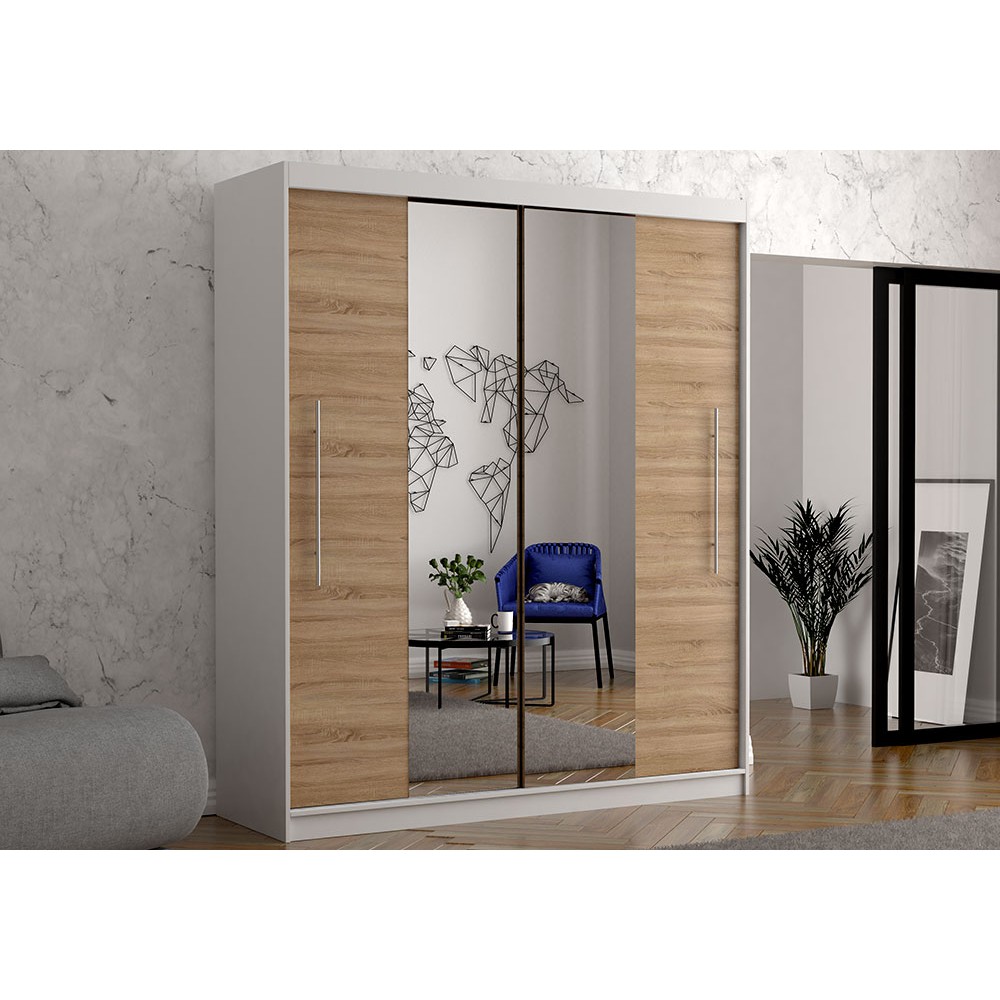 Levně IDZ Šatní skříň Torino se zrcadlem Barva dřeva: Bílá + Sonoma
