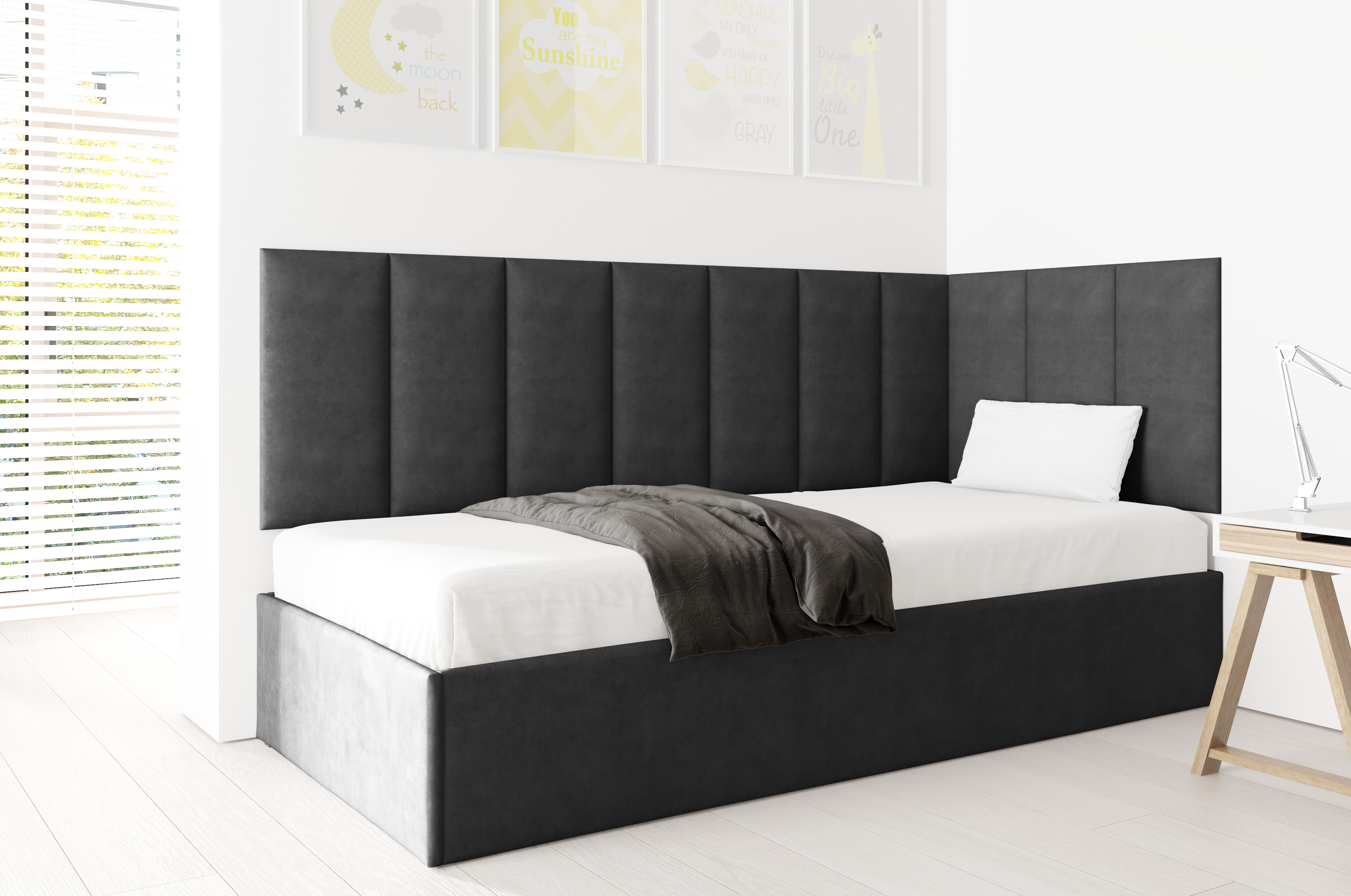 Eka Čalouněná postel Lucy s čalouněnými panely ZDARMA - 90x200 cm Barva látky Trinity: (2316) Černá