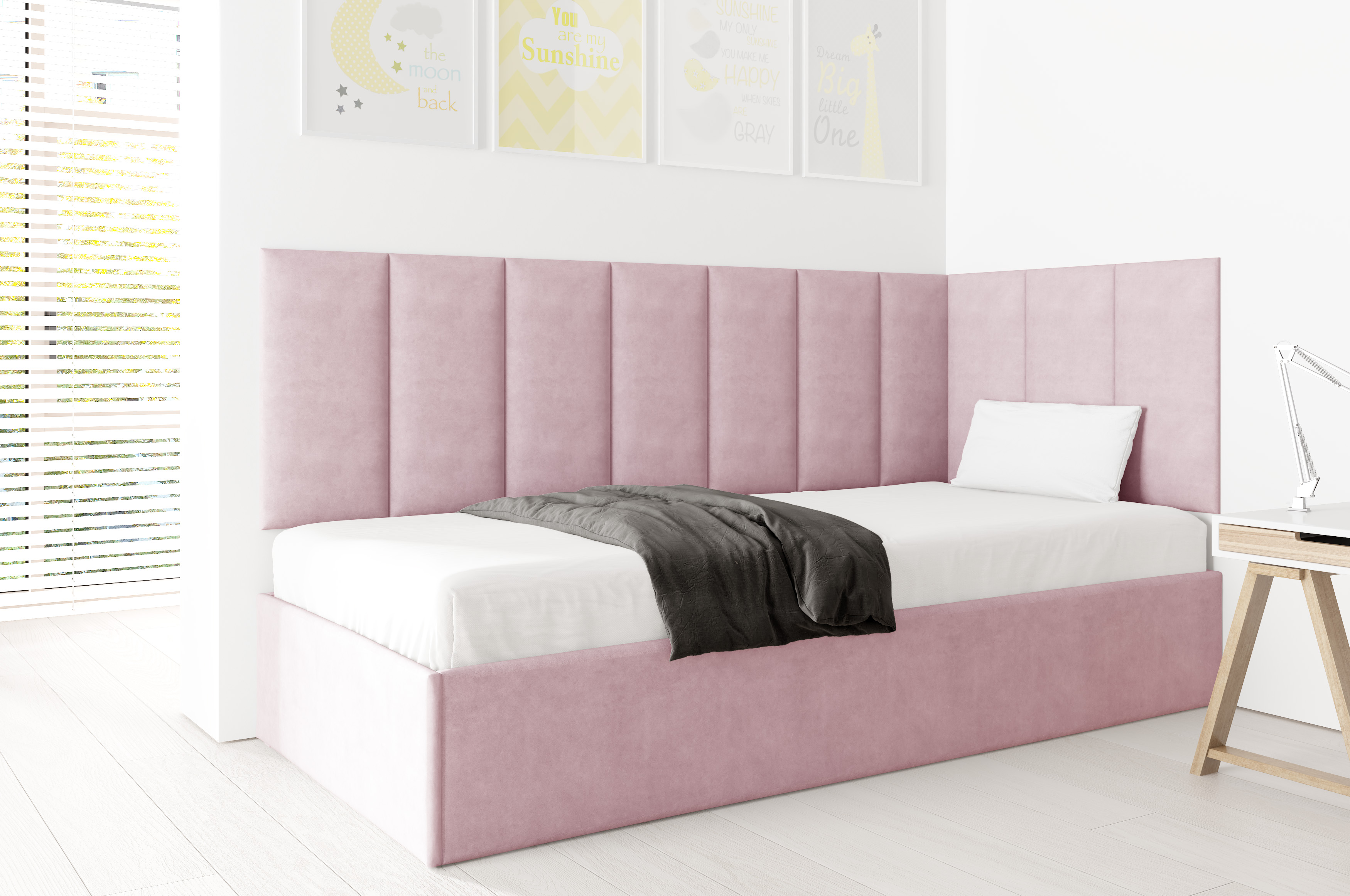 Eka Čalouněná postel Lucy s čalouněnými panely ZDARMA - 90x200 cm Barva látky Trinity: (2319) Světlá růžová