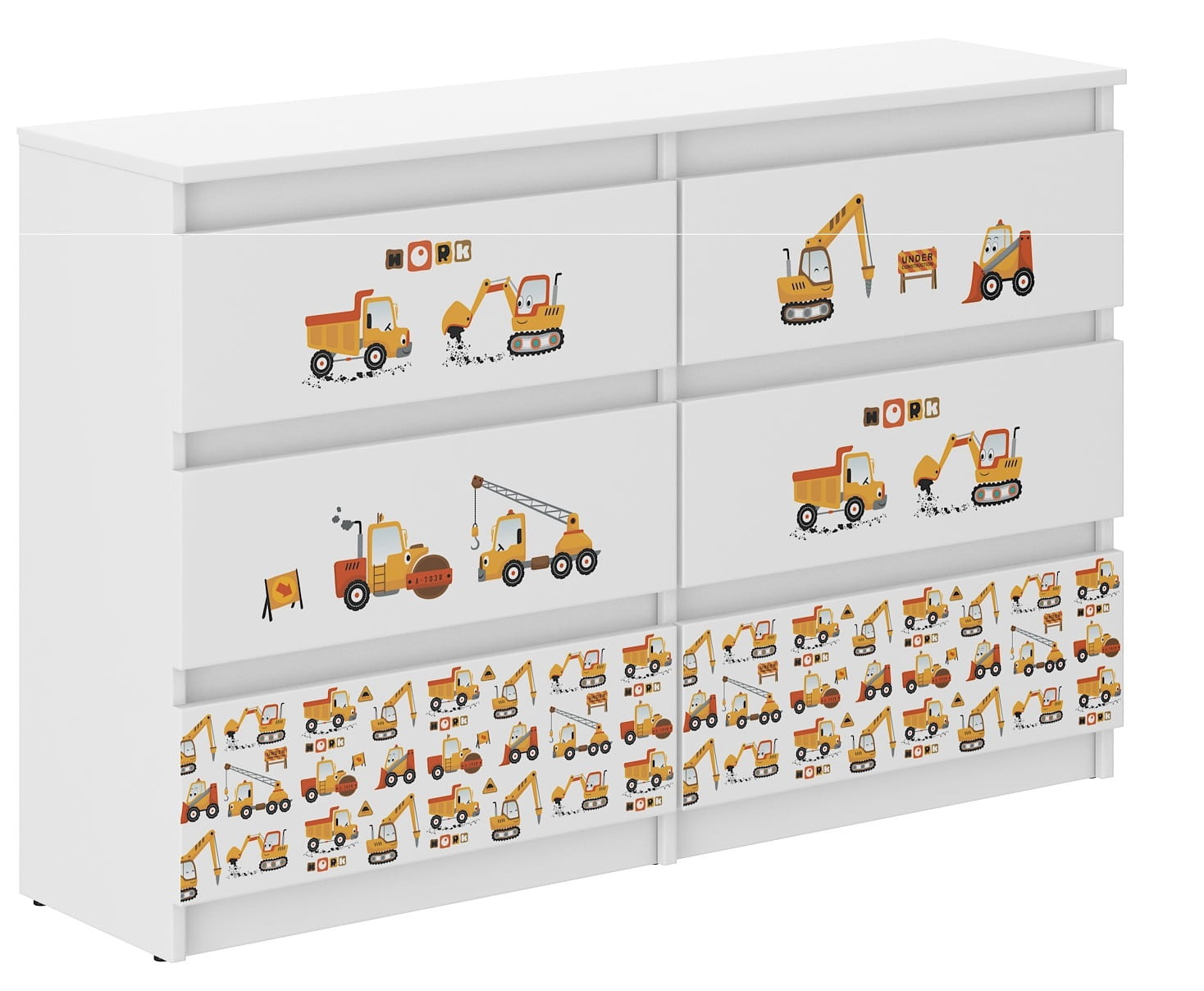 WD Dětská komoda 140 cm - Auta na stavbě