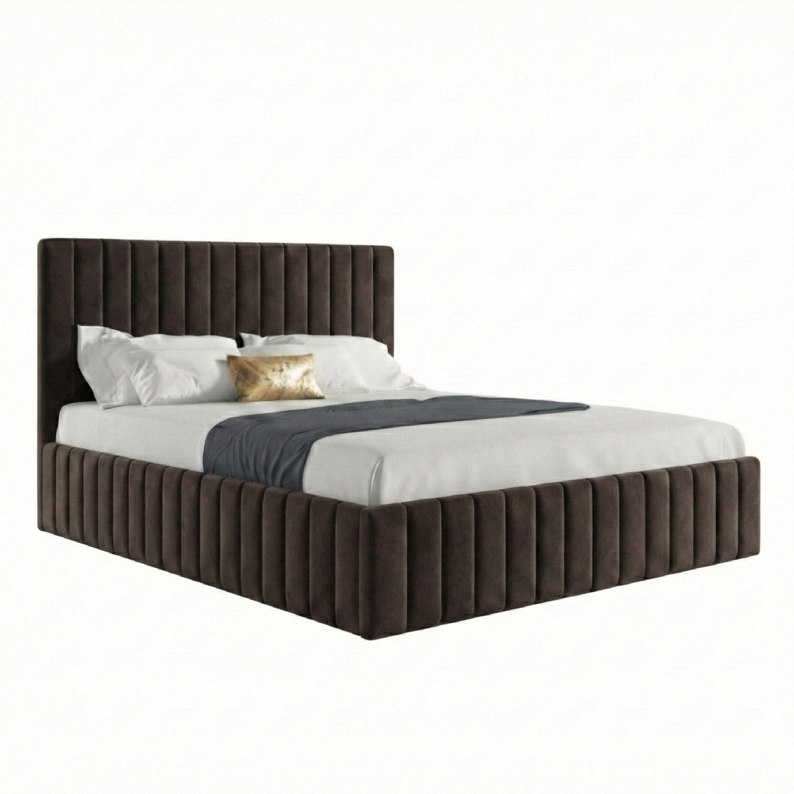 Eka Čalouněná postel INTIMA 180x200 cm Barva látky Trinity: (2308) Tmavá hnědá, Úložný prostor: S dřevěným rámem úložného prostoru