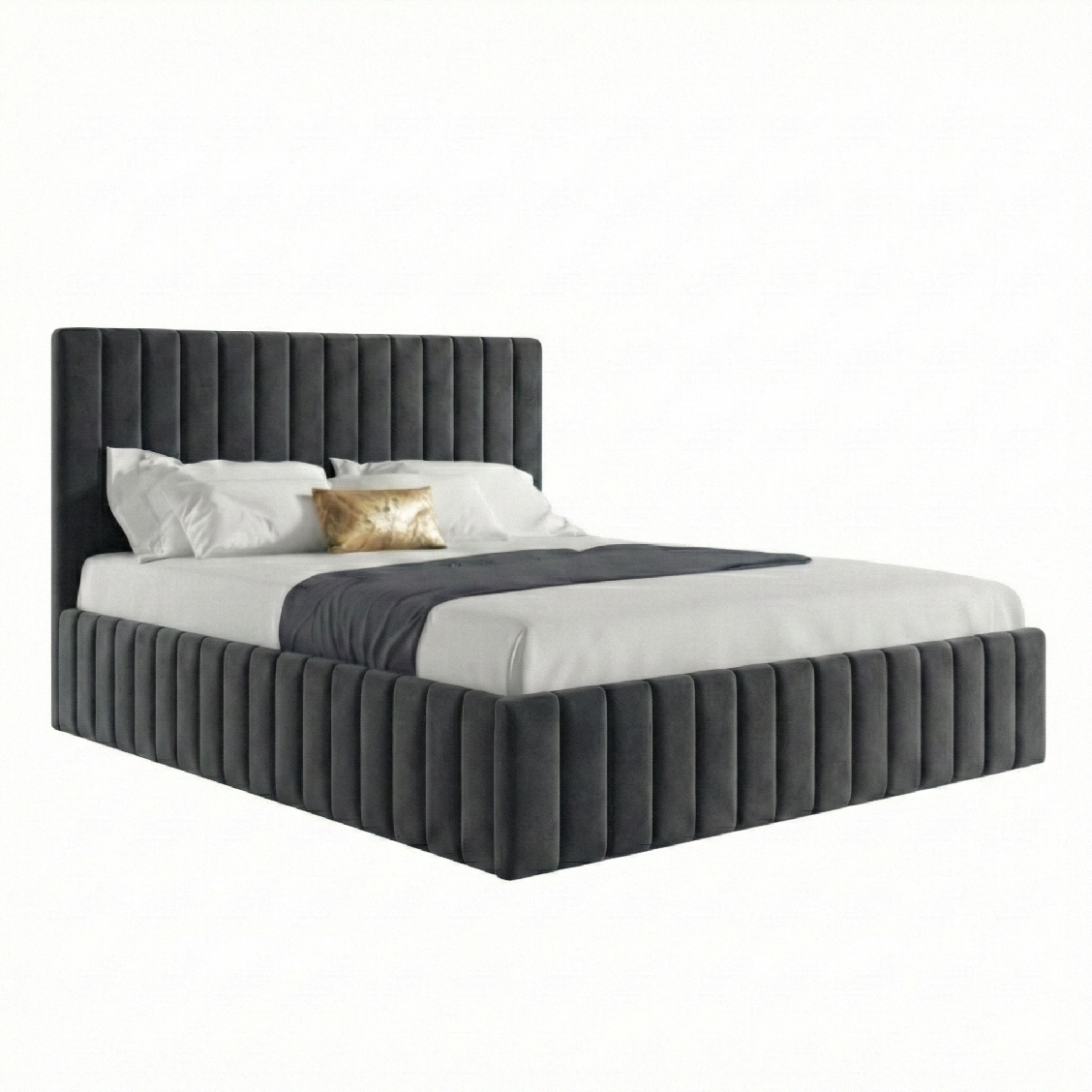 Eka Čalouněná postel INTIMA 140x200 cm Barva látky Trinity: (2315) Tmavá šedá, Úložný prostor: Bez úložného prostoru