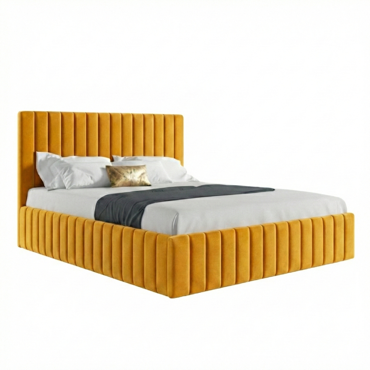 Eka Čalouněná postel INTIMA 140x200 cm Barva látky Trinity: (2326) Hořčicová, Úložný prostor: Bez úložného prostoru