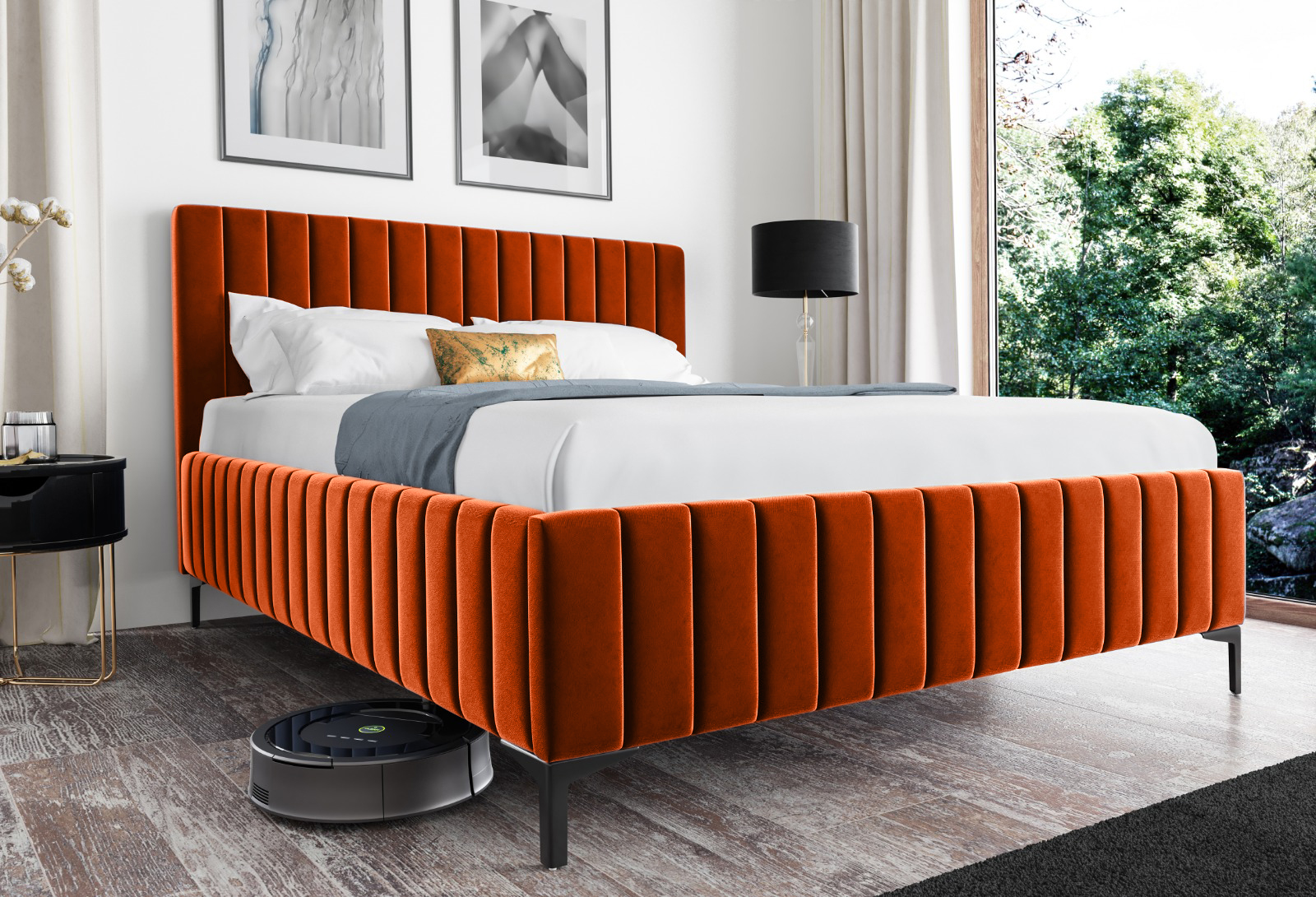 Levně Eka Čalouněná postel INTIMA+ 180x200 cm Barva látky Trinity: (2317) Oranžová, Úložný prostor: S dřevěným rámem úložného prostoru