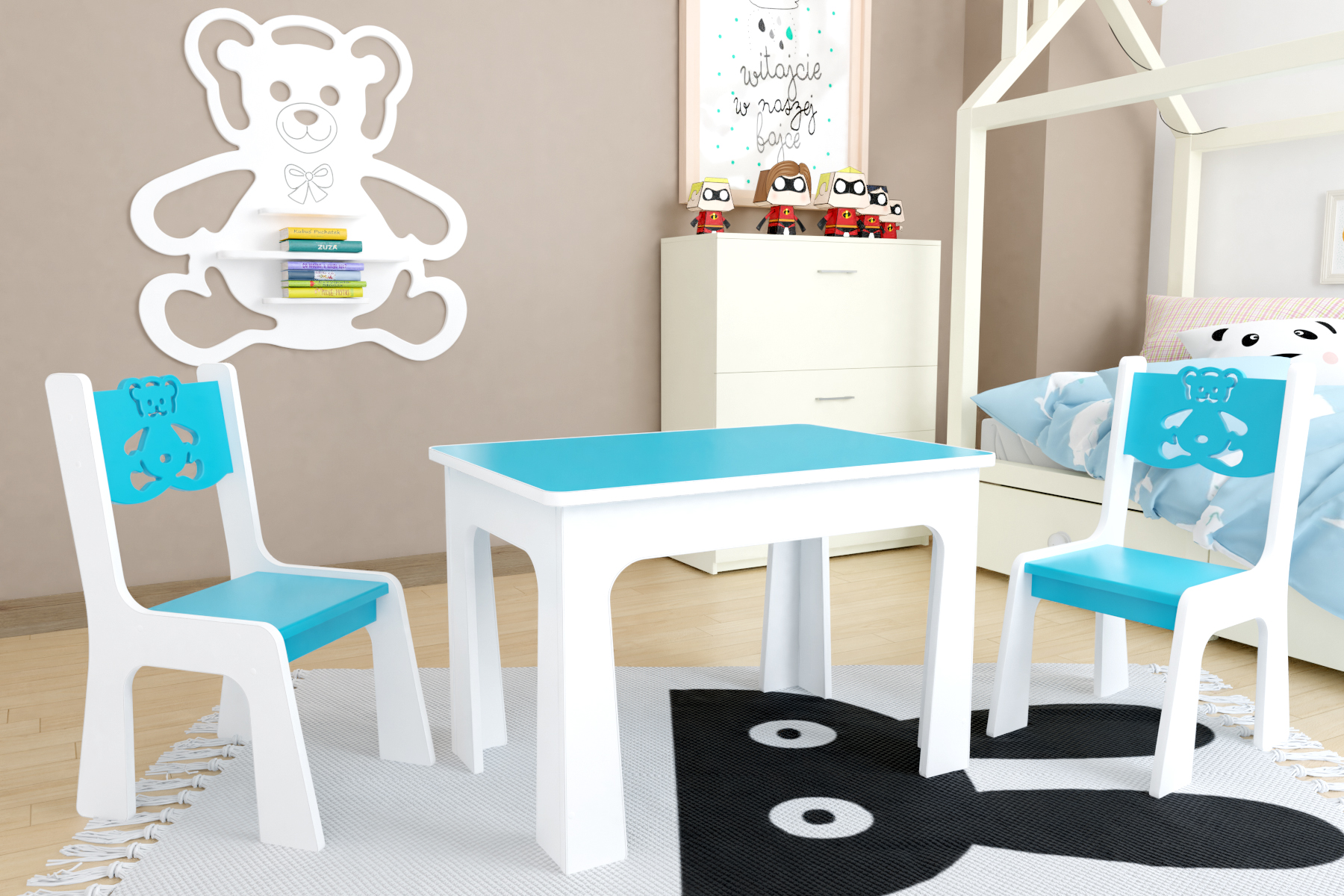 Levně ID Dětský stůl a dvě židličky - modrý medvídek