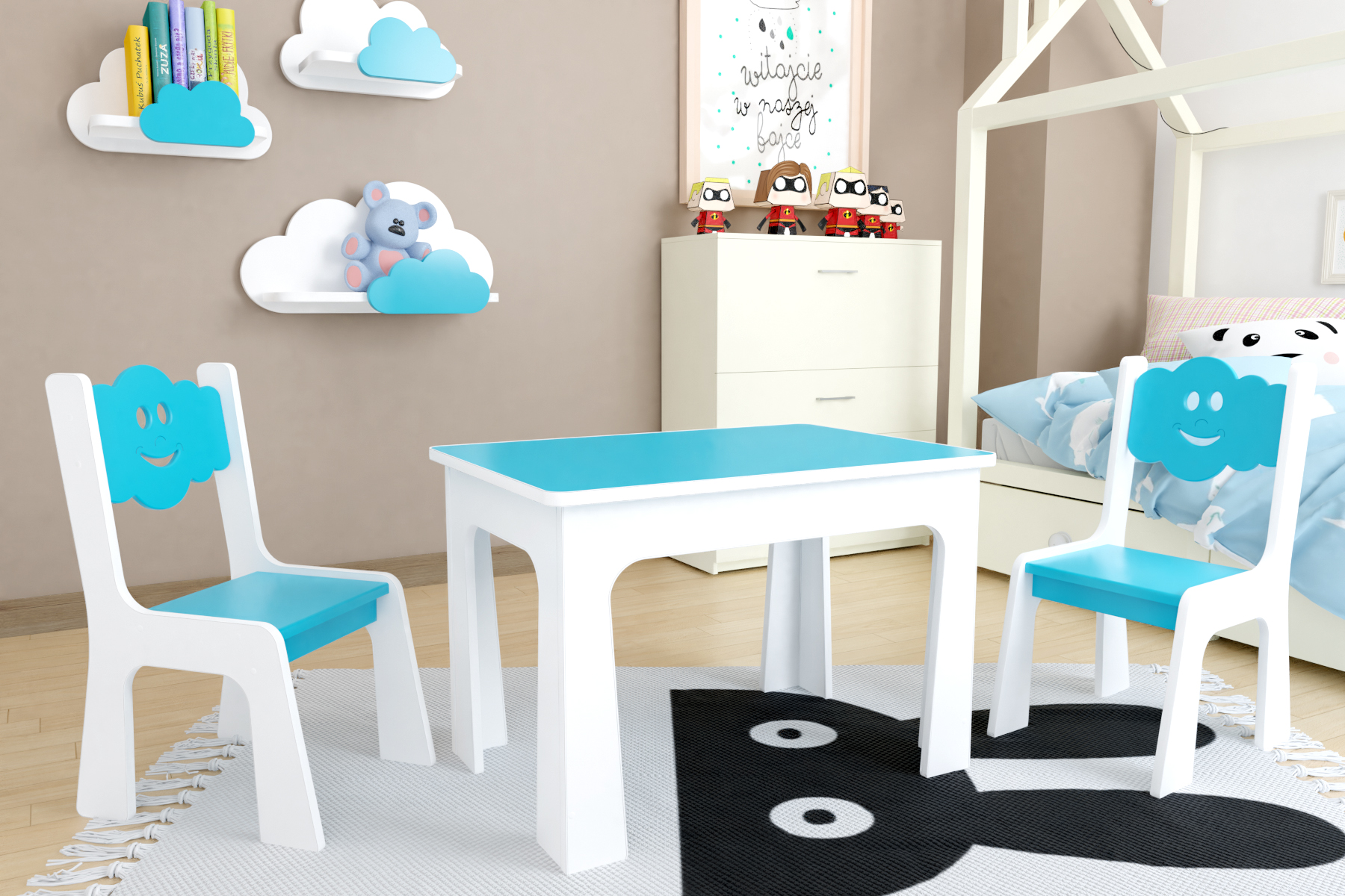 Levně ID Dětský stůl a dvě židličky - modrý mráček