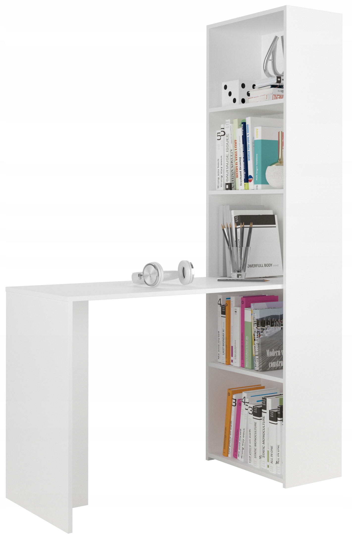 Levně MBN Počítačový stůl s knihovnou MODERN B50 125 cm - Bílý