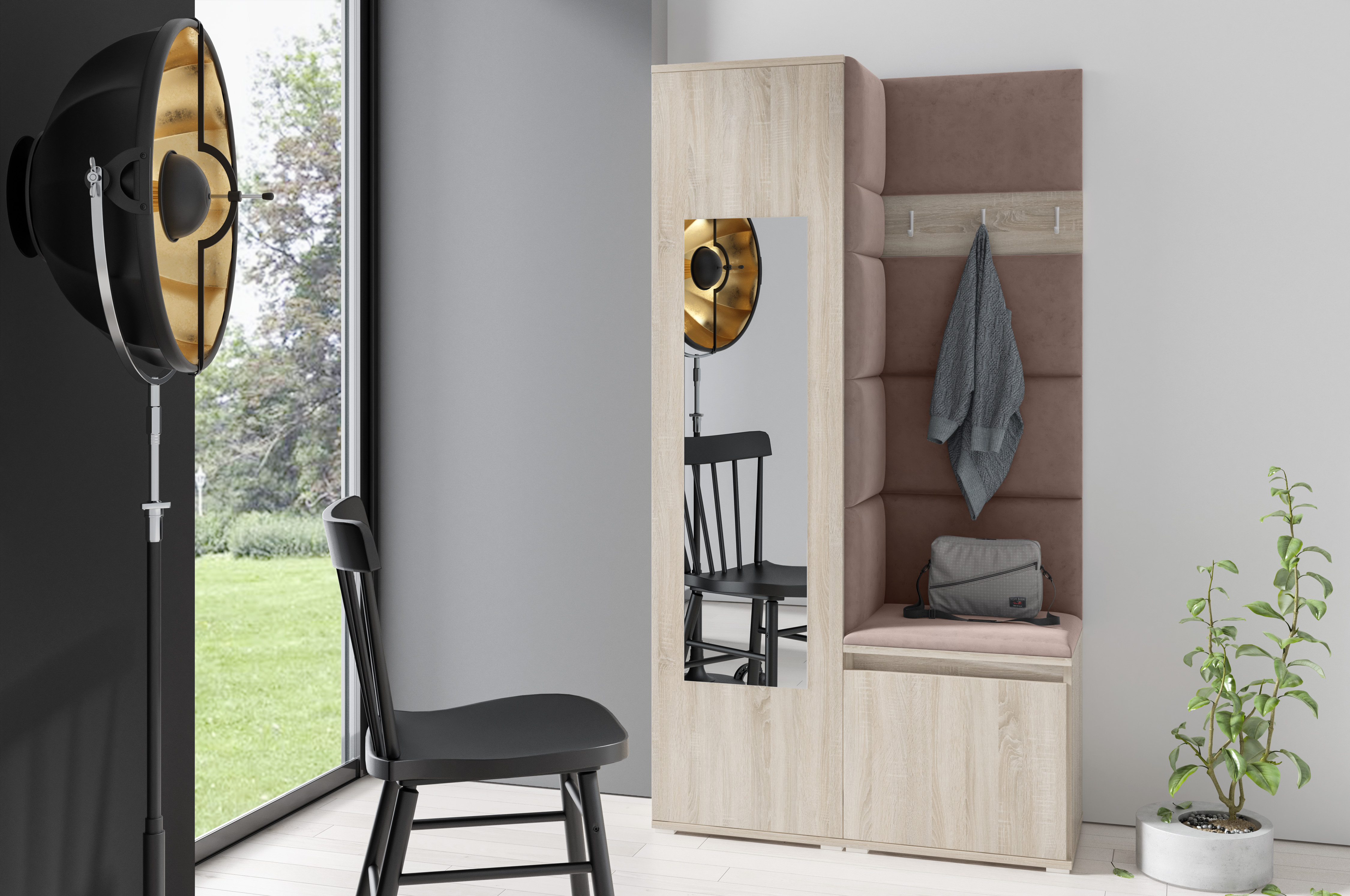 Eka Předsíňová stěna s čalouněnými panely Trinity 13 - Sonoma / Světlá hnědá 2306