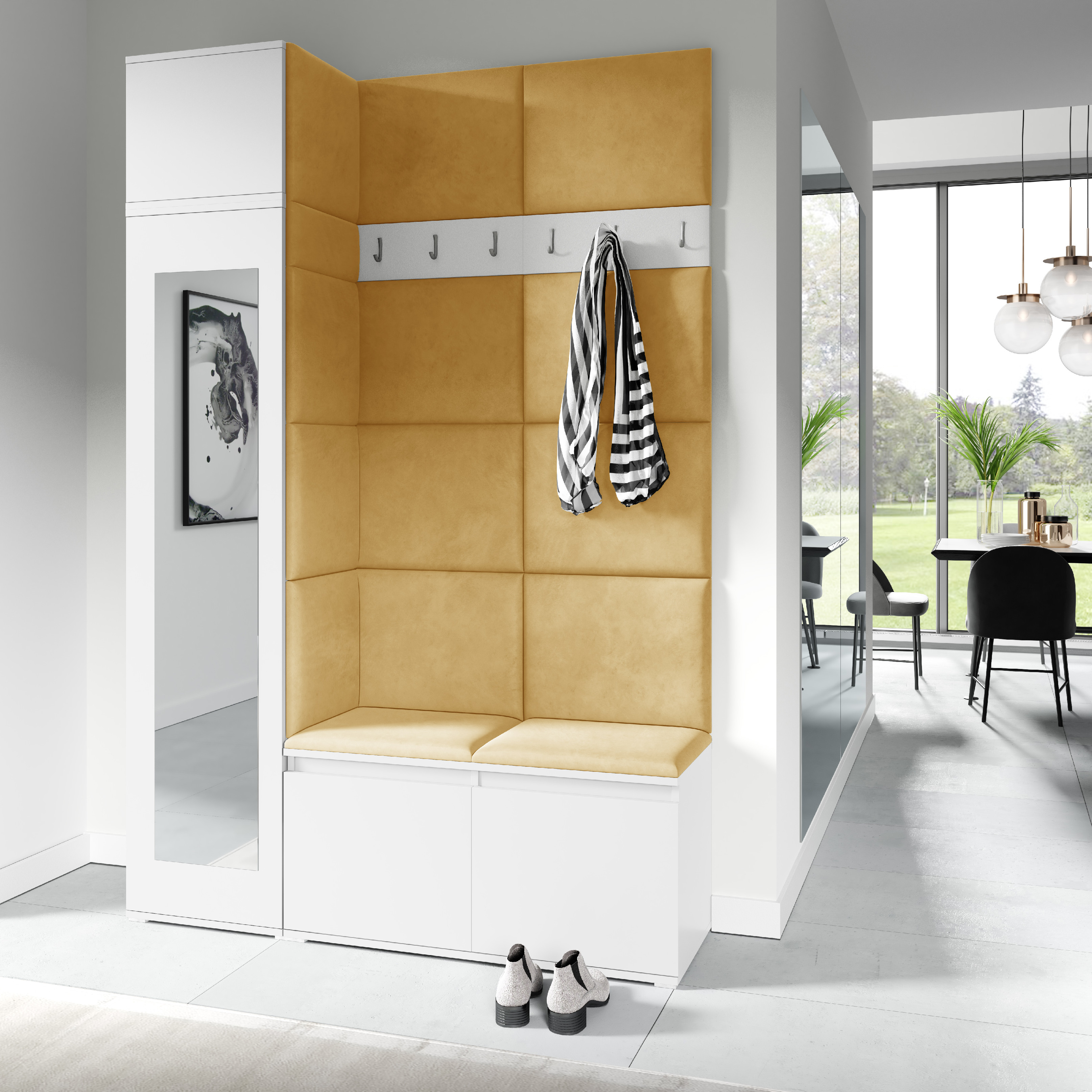 Eka Předsíňová stěna s čalouněnými panely Trinity 22 - Bílá / Žlutá 2318