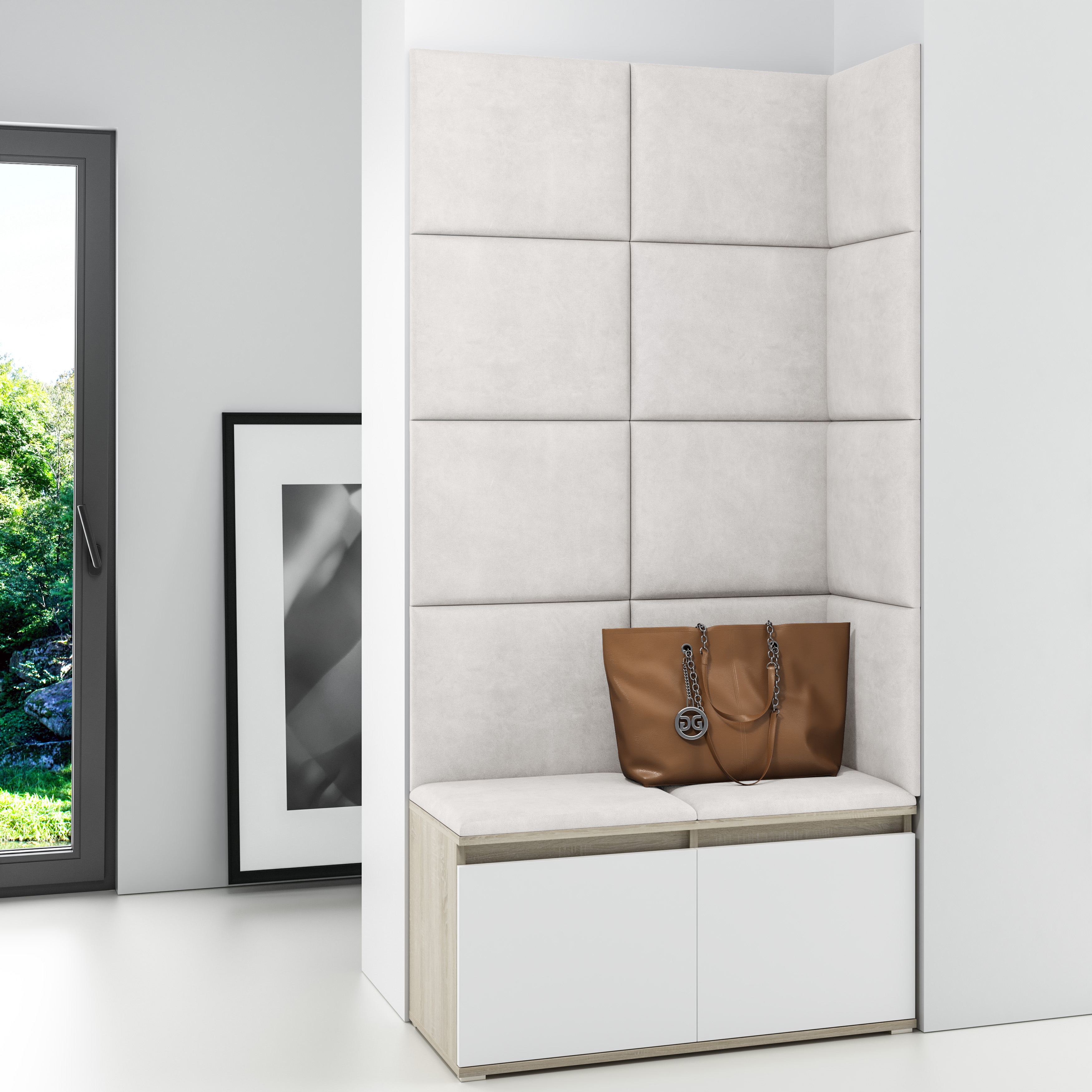 Eka Předsíňová stěna s čalouněnými panely Trinity 2 - Bílá sonoma / Krémová bílá 2301