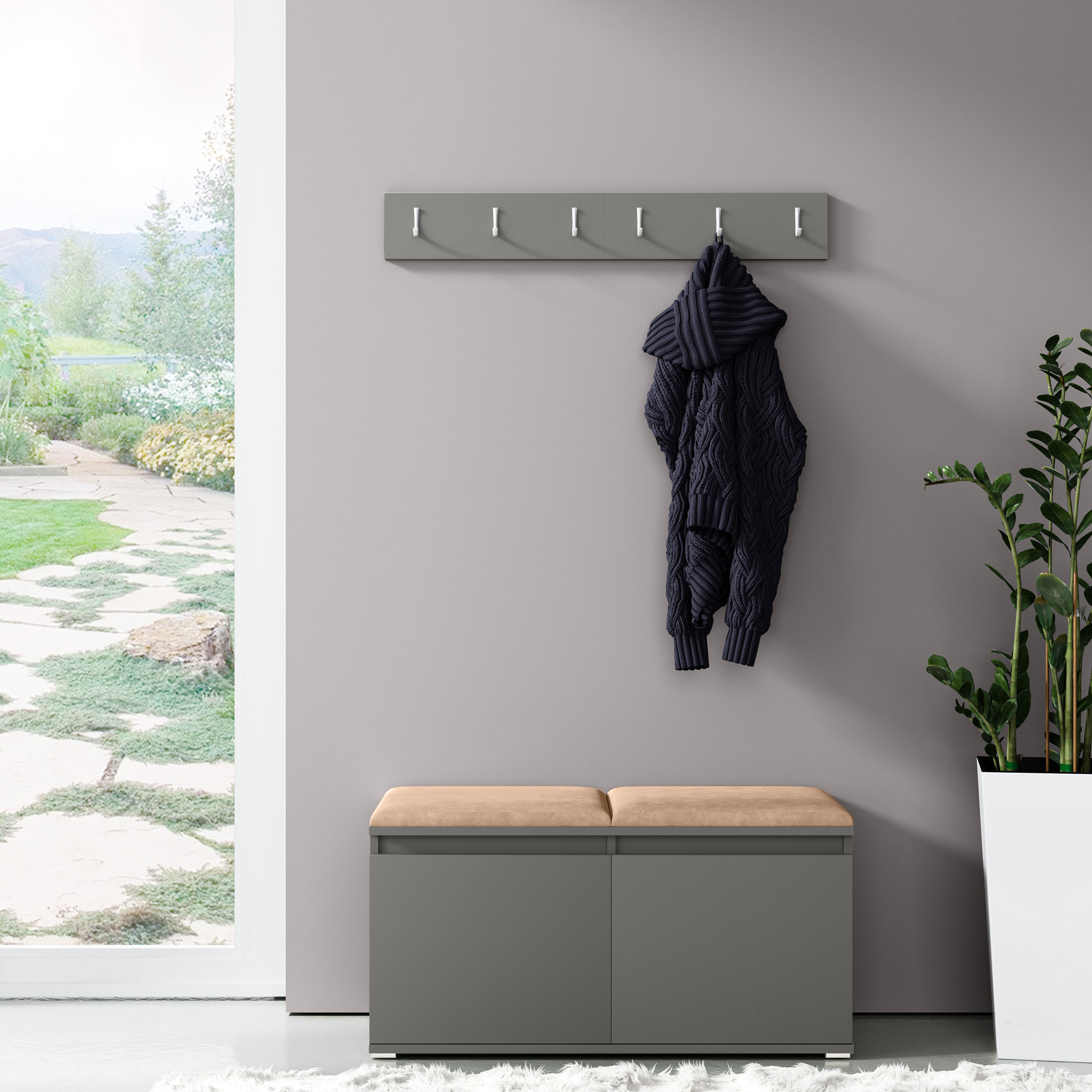 Eka Předsíňová stěna s čalouněnými panely Trinity 5 - Grafit / Béžová 2304