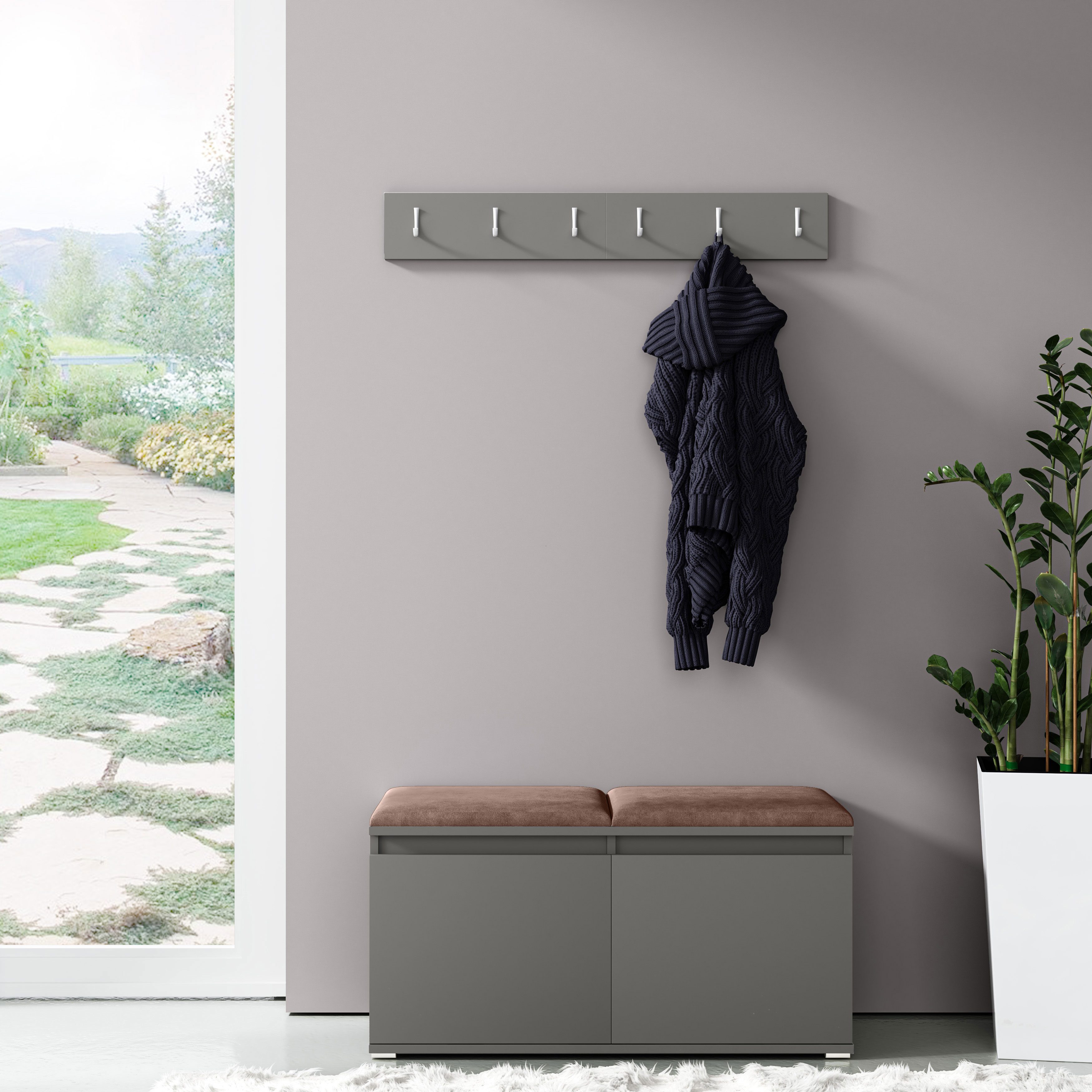 Eka Předsíňová stěna s čalouněnými panely Trinity 5 - Grafit / Hnědá 2307