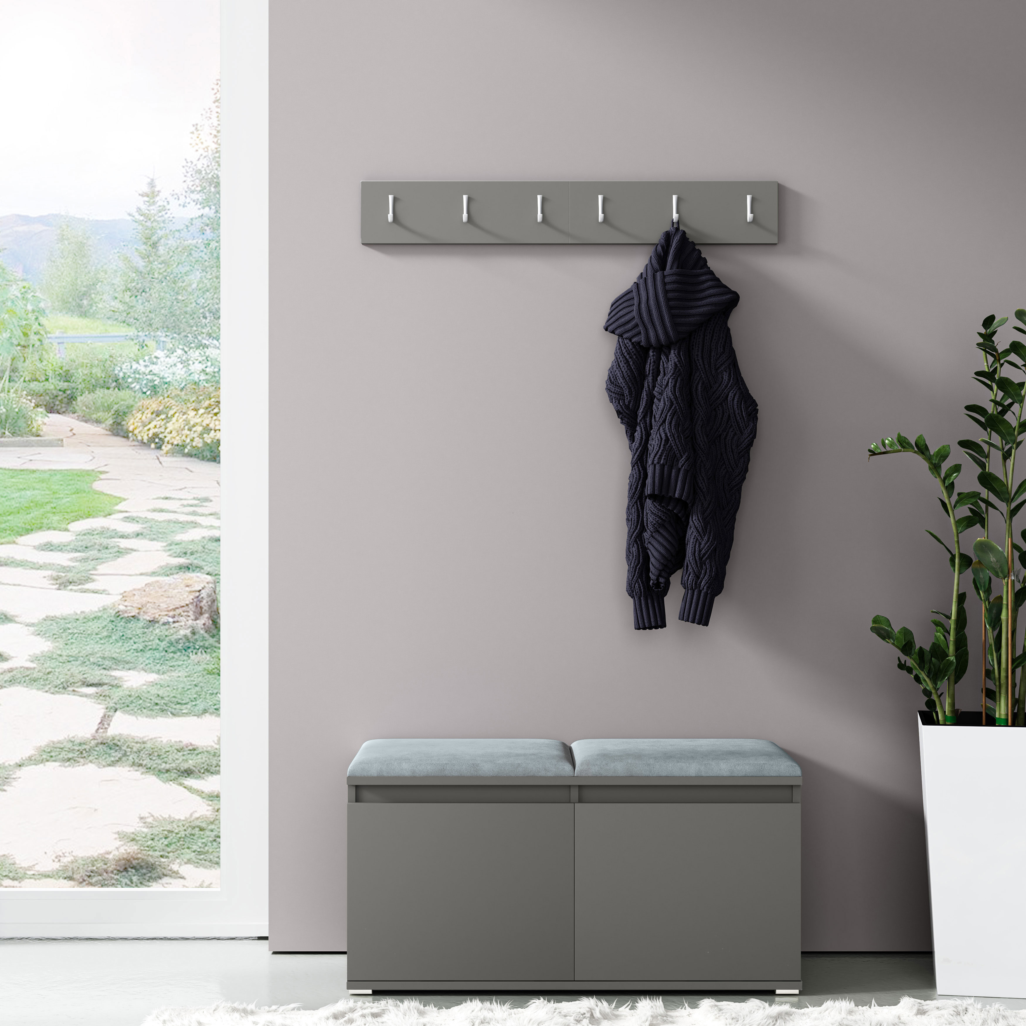 Eka Předsíňová stěna s čalouněnými panely Trinity 5 - Grafit / Šedá 2314