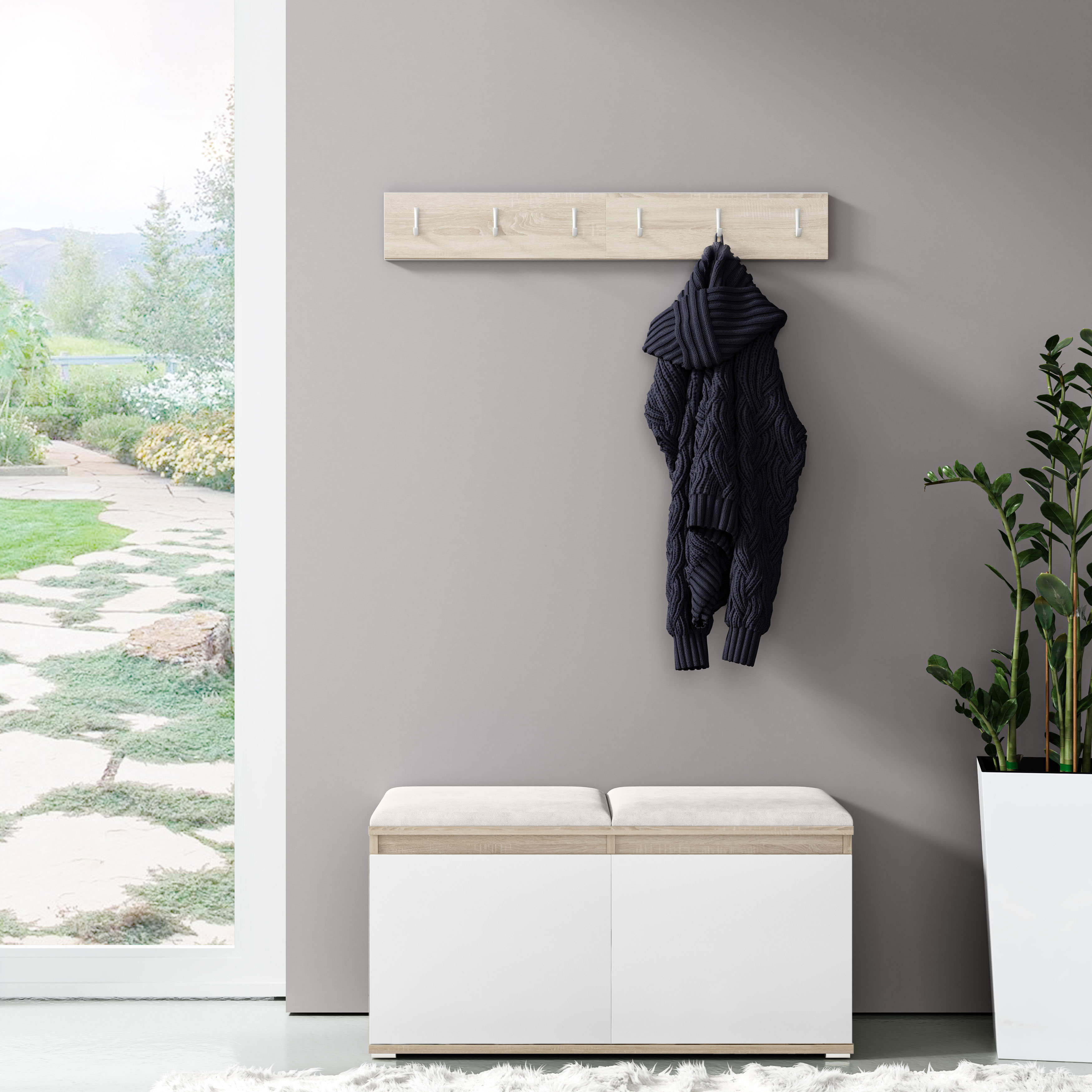 Eka Předsíňová stěna s čalouněnými panely Trinity 5 - Bílá sonoma / Krémová bílá 2301