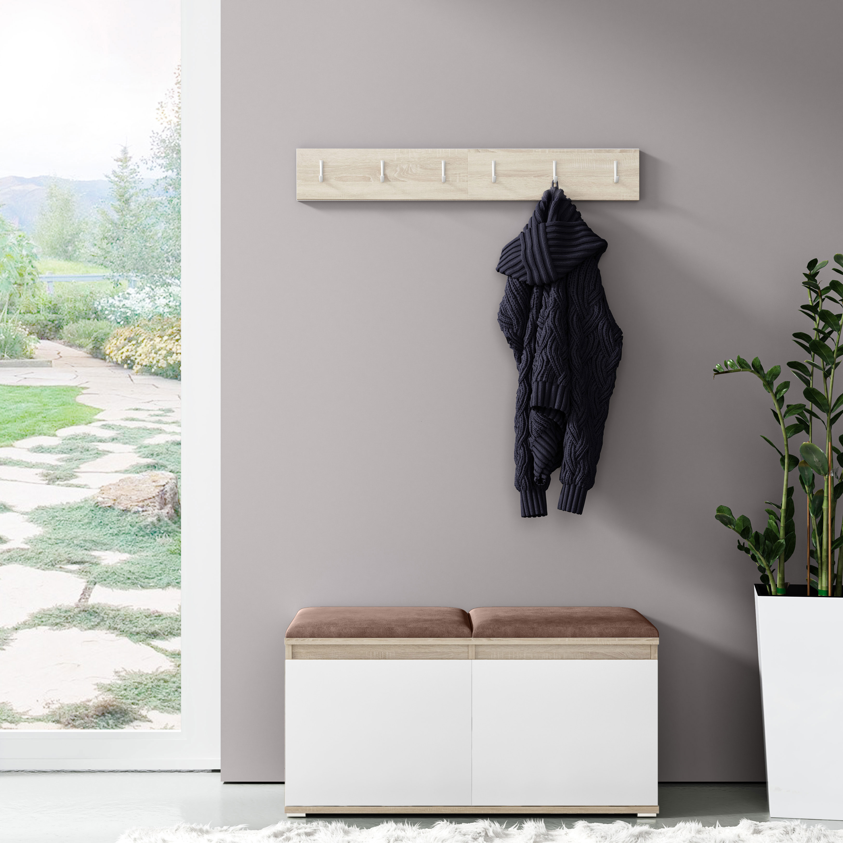 Eka Předsíňová stěna s čalouněnými panely Trinity 5 - Bílá sonoma / Hnědá 2307