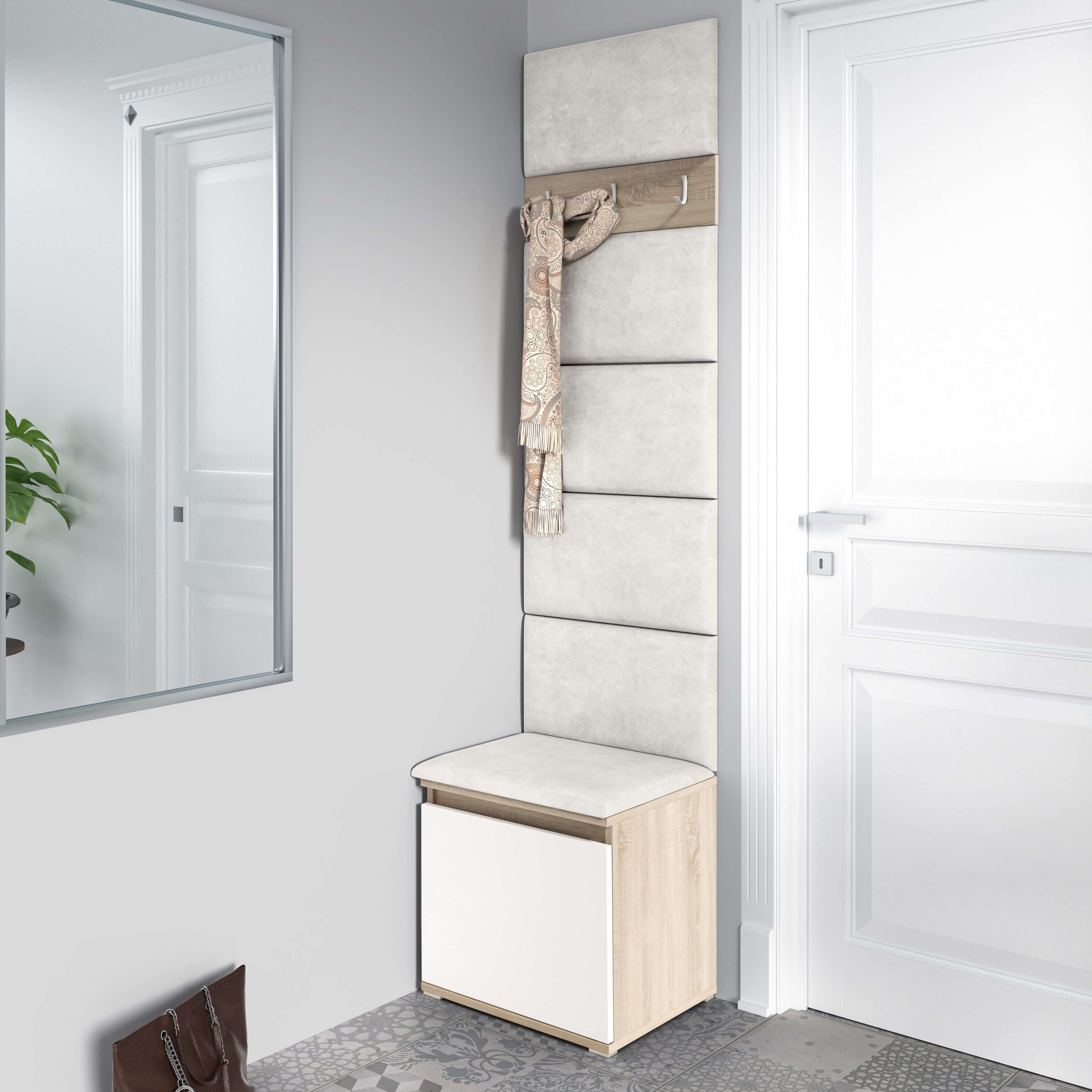 Eka Předsíňová stěna s čalouněnými panely Trinity 7 - Bílá sonoma / Krémová bílá 2301