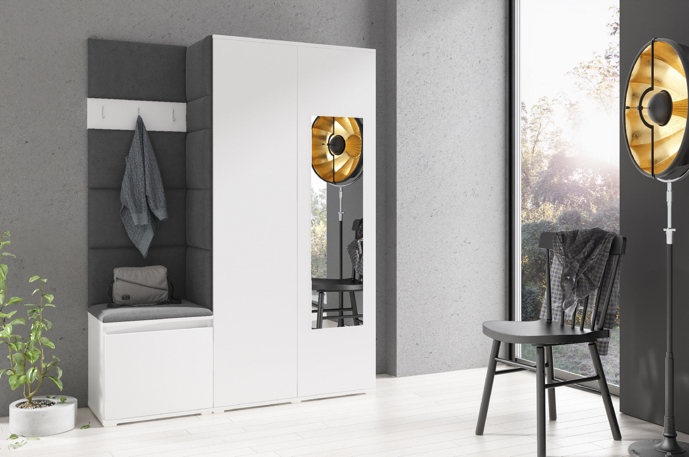 Eka Předsíňová stěna s čalouněnými panely Trinity 11 - Bílá / Černá 2316