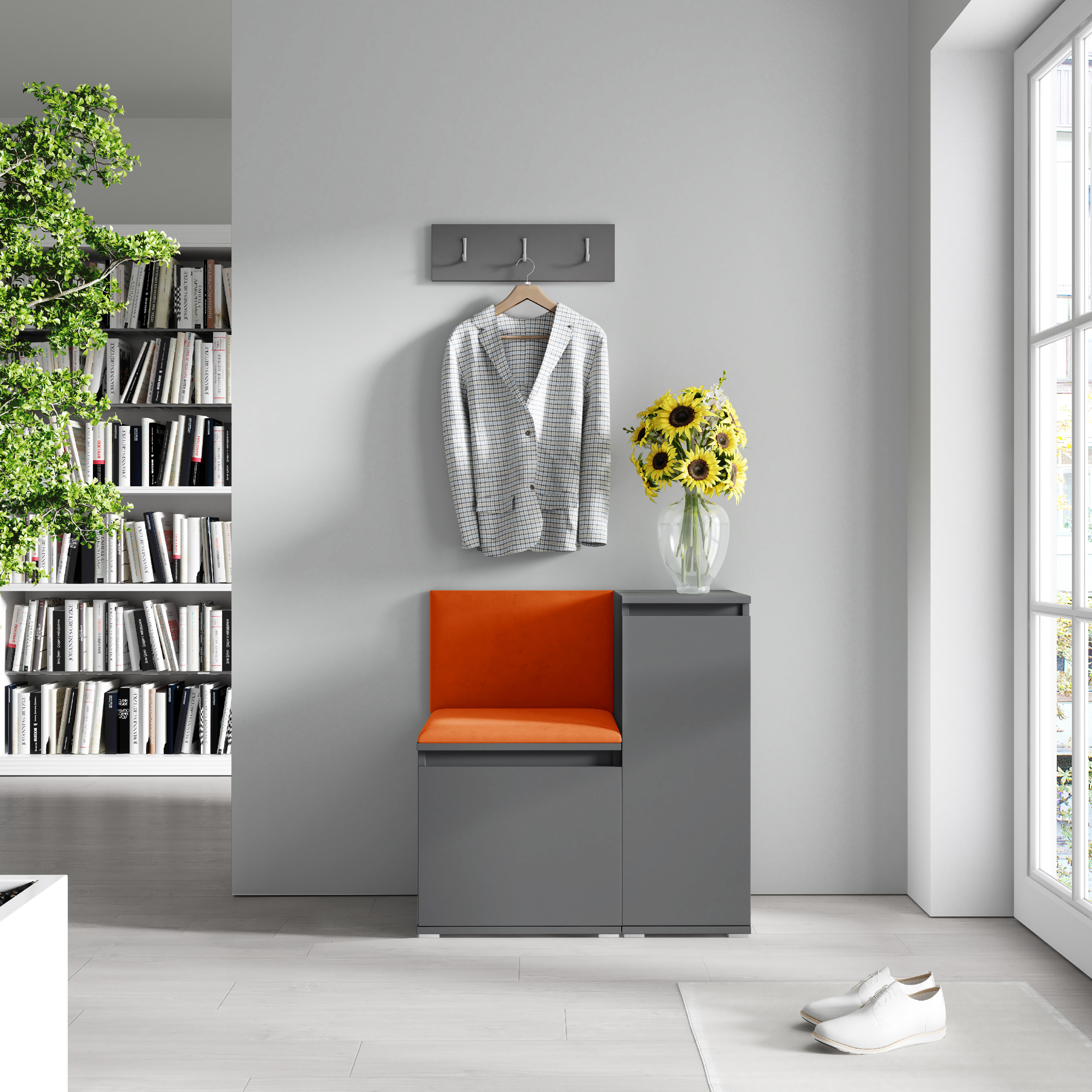 Eka Předsíňová stěna s čalouněnými panely Trinity 30 - Grafit / Okrová 2325