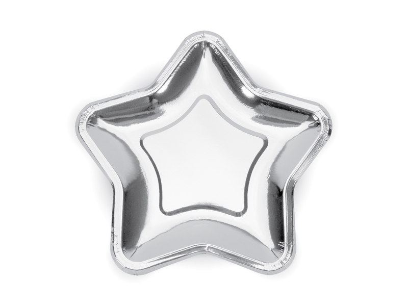 Levně PCo Papírové talířky - tvar Hvězdy, stříbrná 18 cm, 6ks