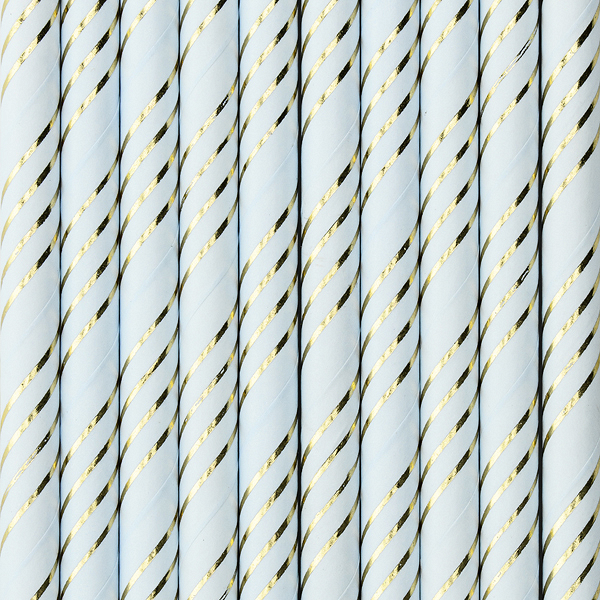 Levně PCo Papírové brčka - motiv proužků, modro-zlatá 19.5cm