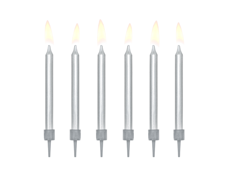 Levně PCo Dortové svíčky - stříbrná 6cm, 6ks