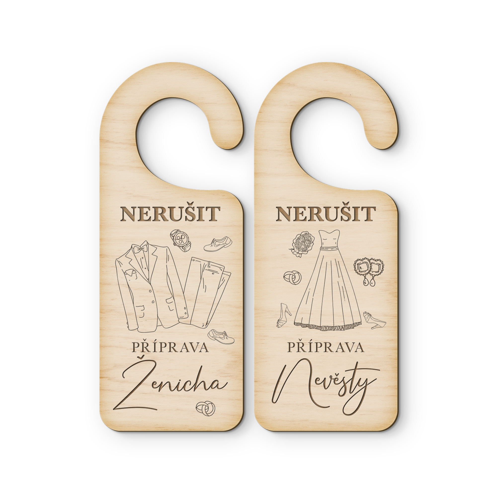 FK Dřevěná svatební visačka na dveře - NERUŠIT, 2 ks