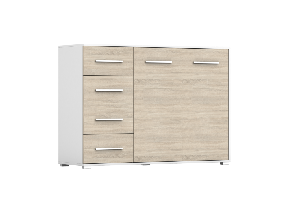 IDZ Komoda FRIDA 2D4S 01, 135 cm Dub Sonoma / Bílá