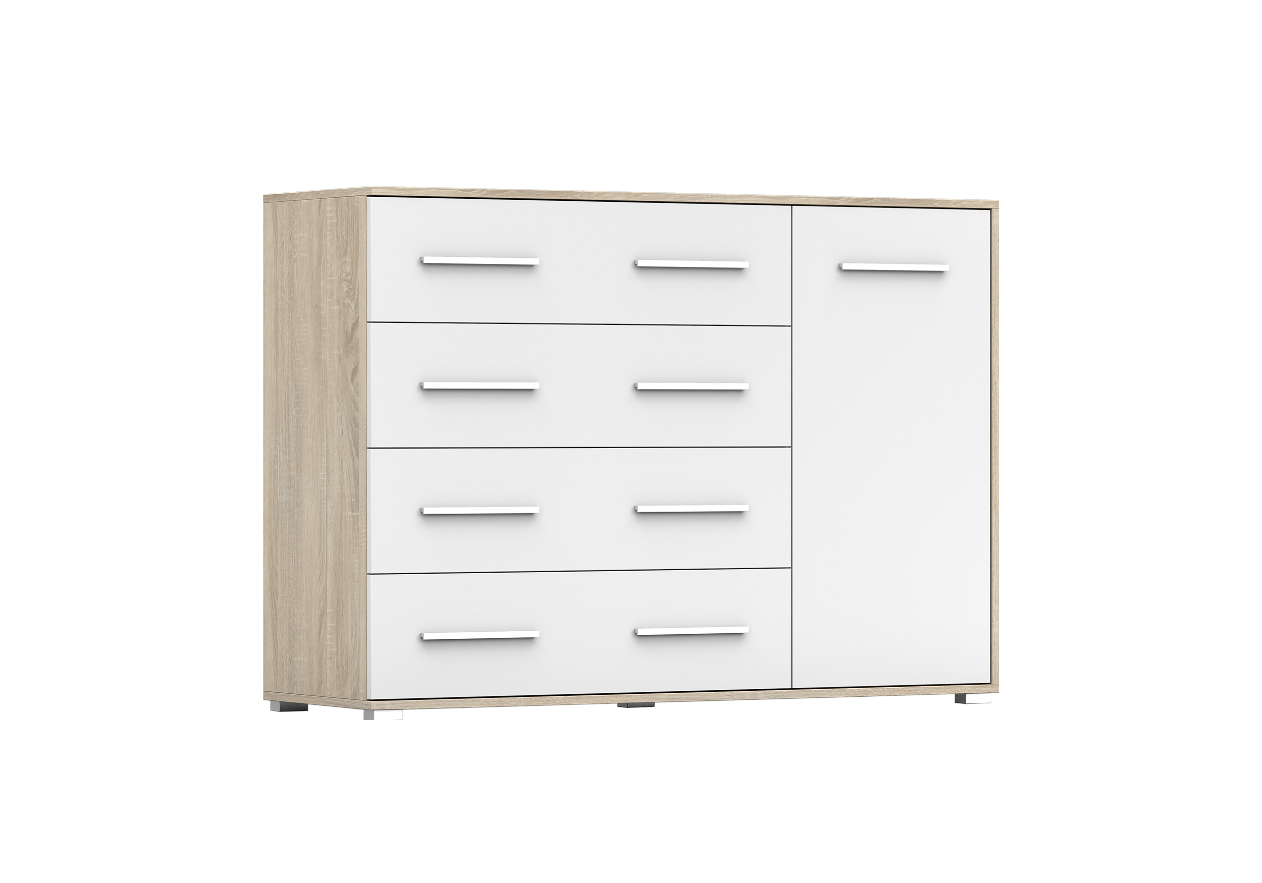 IDZ Komoda FRIDA 02 1D4S, 135 cm Bílá / Dub Sonoma