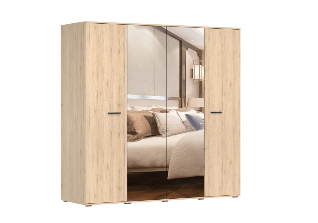 IDZ Šatní skříň BARI 4D, 200 cm Dub San Remo/Černá