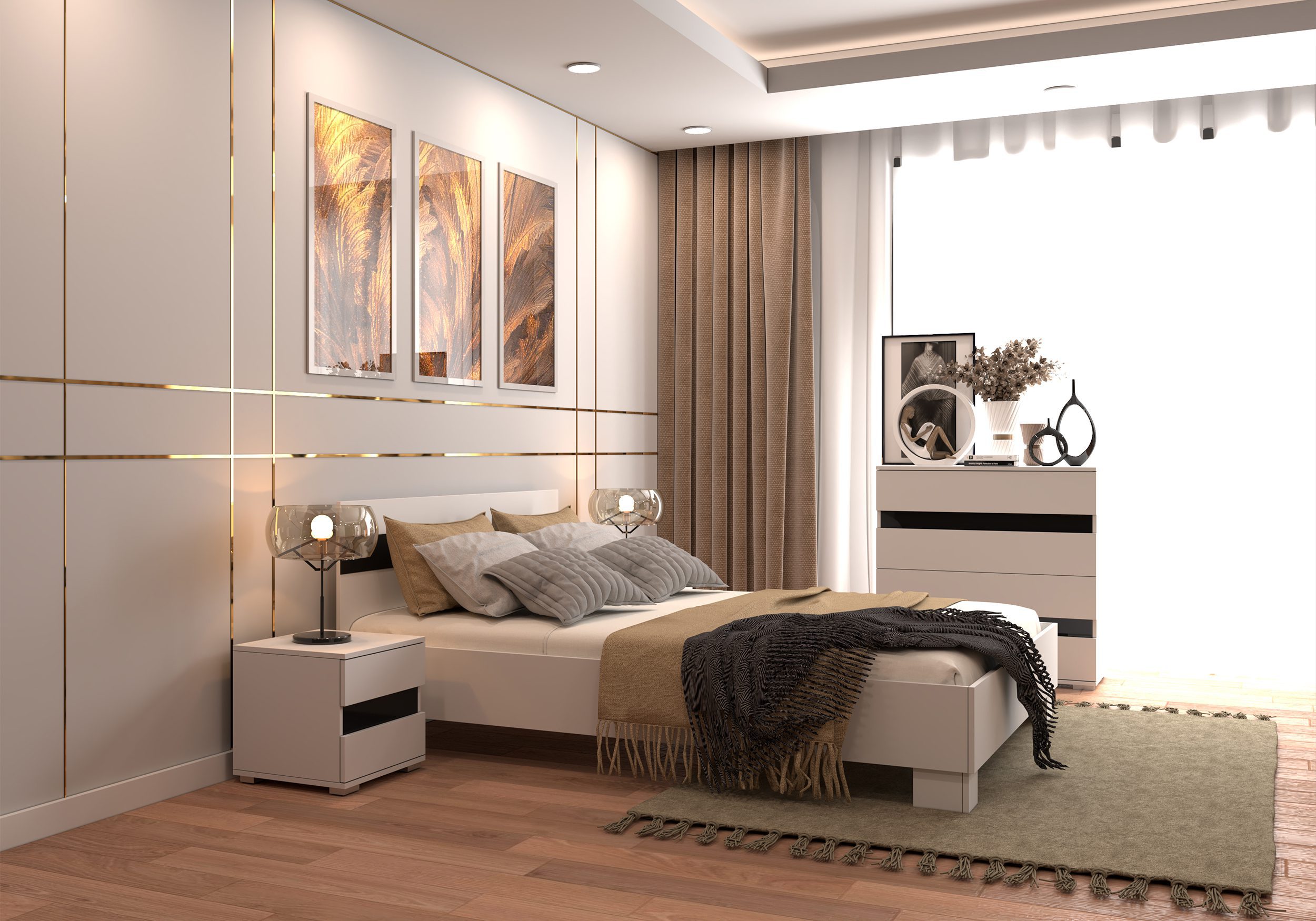 IDZ Noční stolek LUCCA 22, 45 cm Bílá/Černý lesk