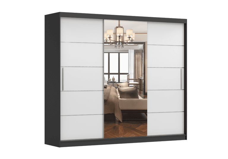 IDZ Šatní skříň ALBA I se zrcadlem, 250 cm Barva dřeva: Černá + Bílá