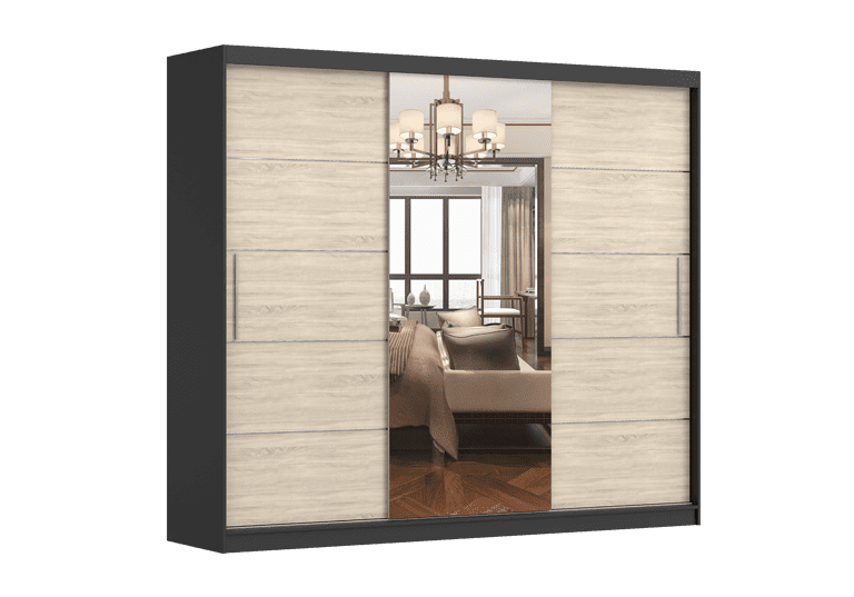 IDZ Šatní skříň ALBA I se zrcadlem, 250 cm Barva dřeva: Černá + Sonoma